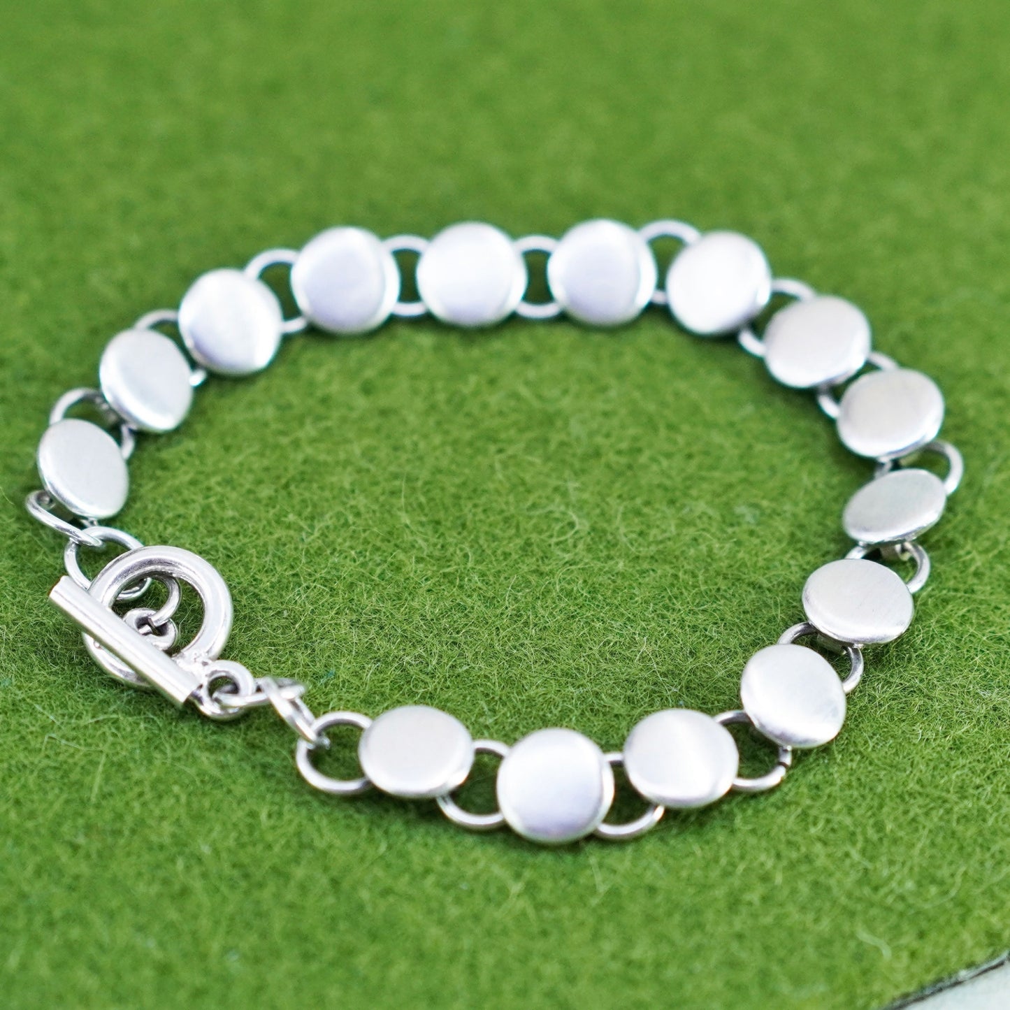 7”, 8mm, Vintage sterling 925 silver bracelet with circle disc details