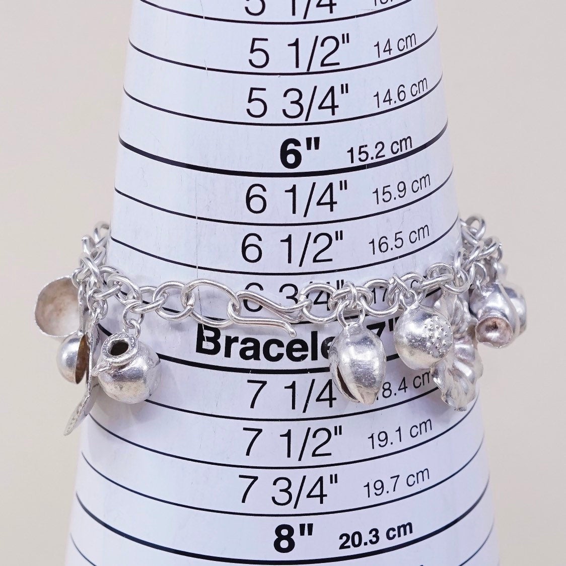 6.75”, sterling silver Handmade circle bracelet w/ cheese pot hat cup sombrero