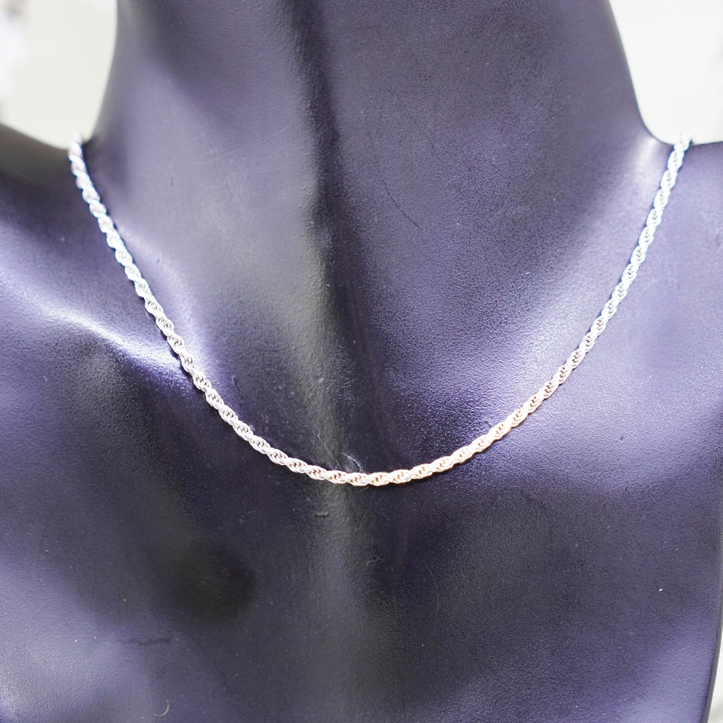 20” 2mm, vintage sterling silver necklace, 925 rope chain