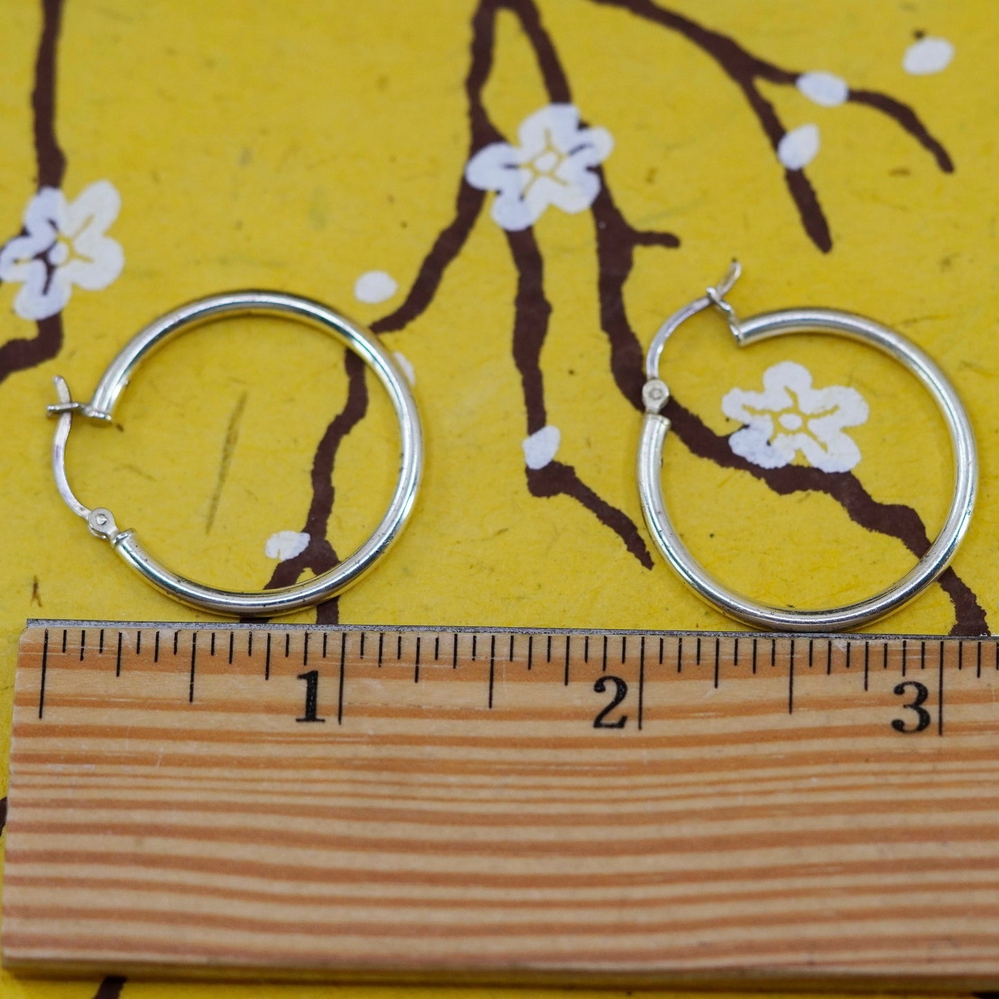 1.25”, vintage Italy Sterling silver handmade hoops, 925 huggie earrings