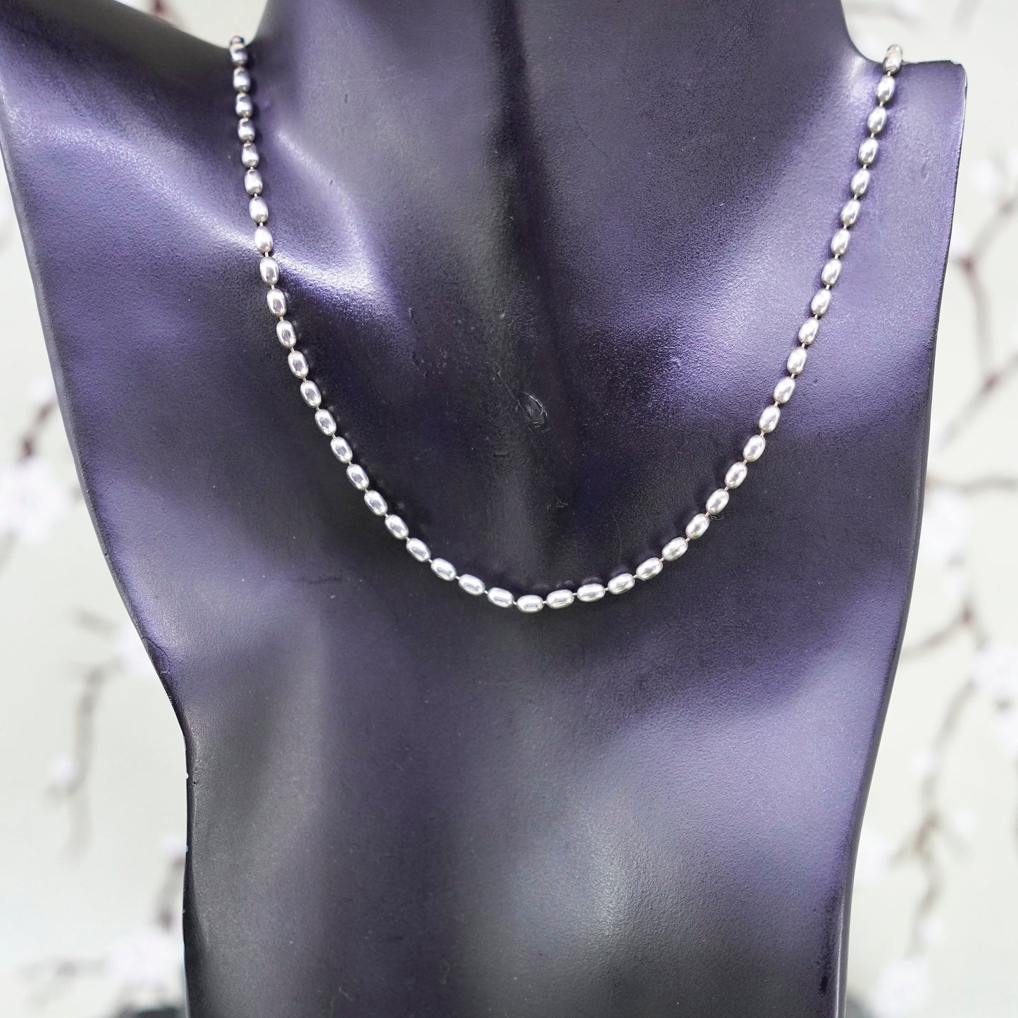 30” 3mm, vintage Italy sterling silver necklace, 925 bead chain