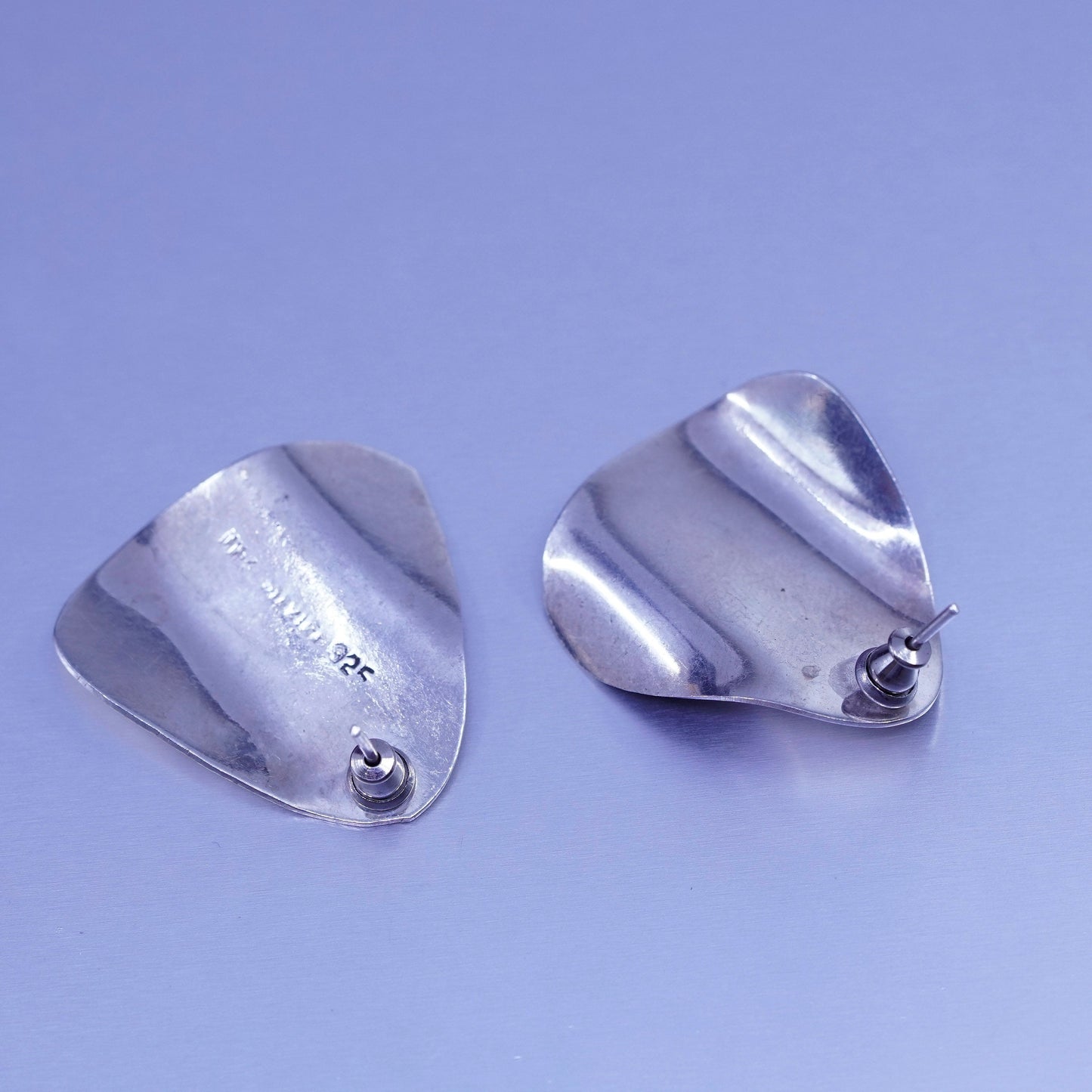 Vintage Mexico Sterling 925 silver handmade earrings, wrinkle studs