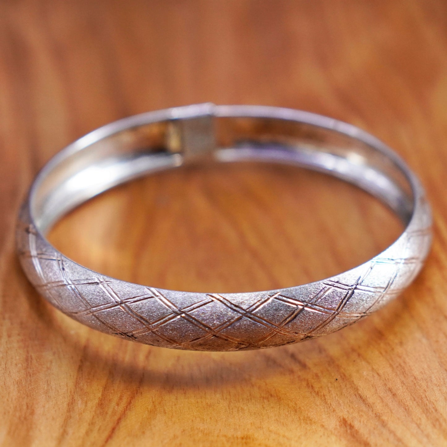 Size adjustable, Sterling silver handmade bracelet, textured 925 hinged bangle