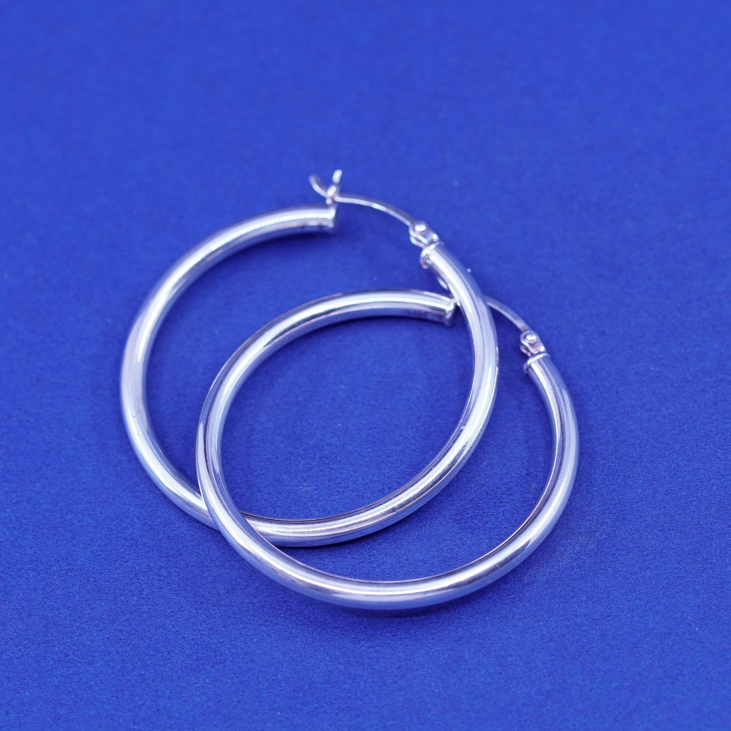 1.5”, vintage Sterling silver handmade hoop earrings, bold 925 huggie