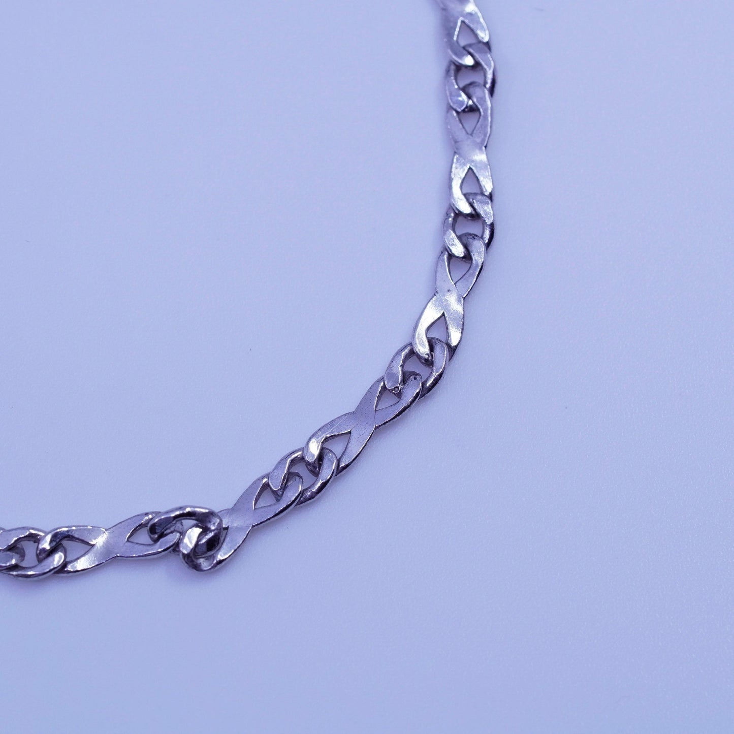 7.5”, 4mm, Vintage Italy Sterling 925 silver handmade bracelet, figaro chain