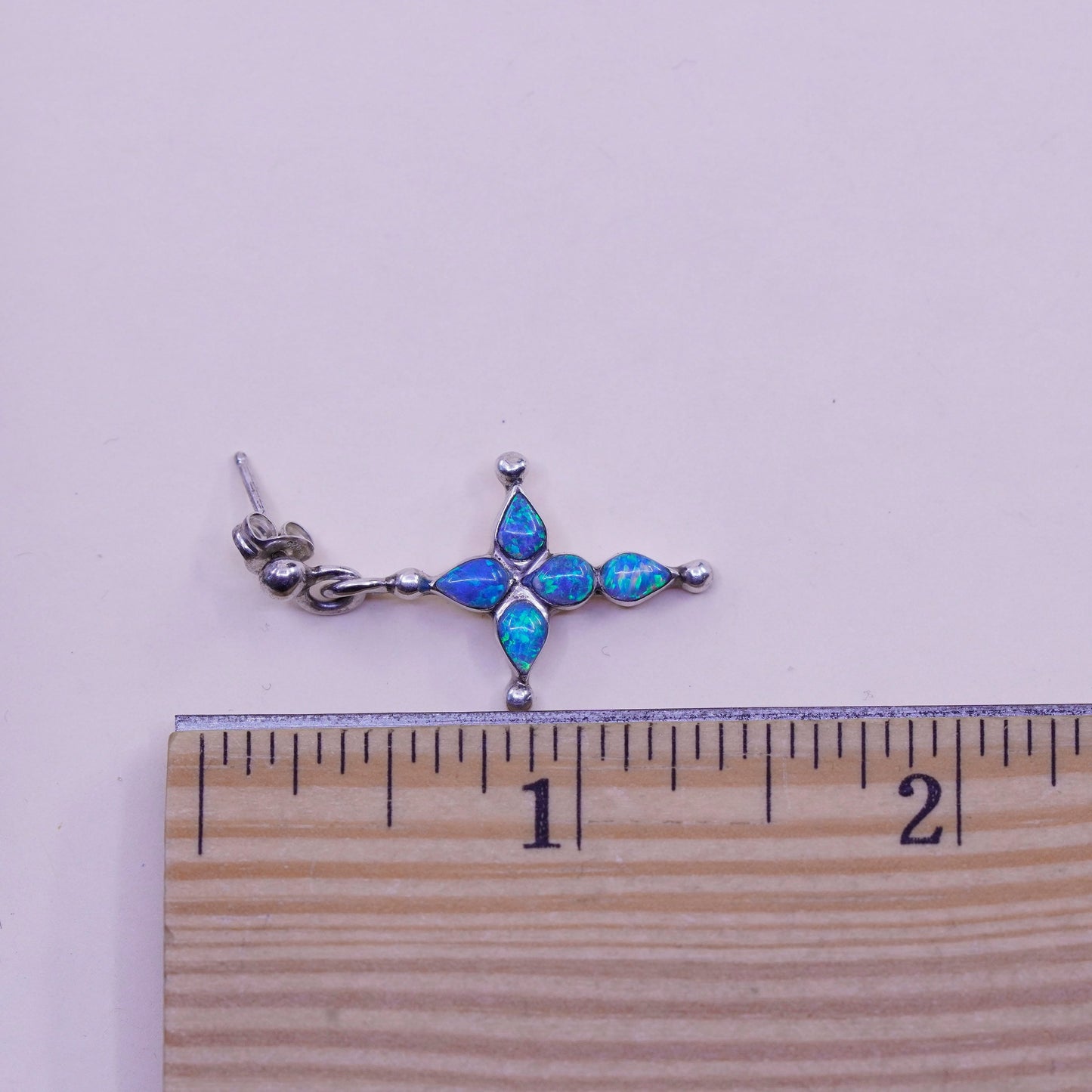 Native American Navajo Sterling 925 silver earrings, cross with fire opal