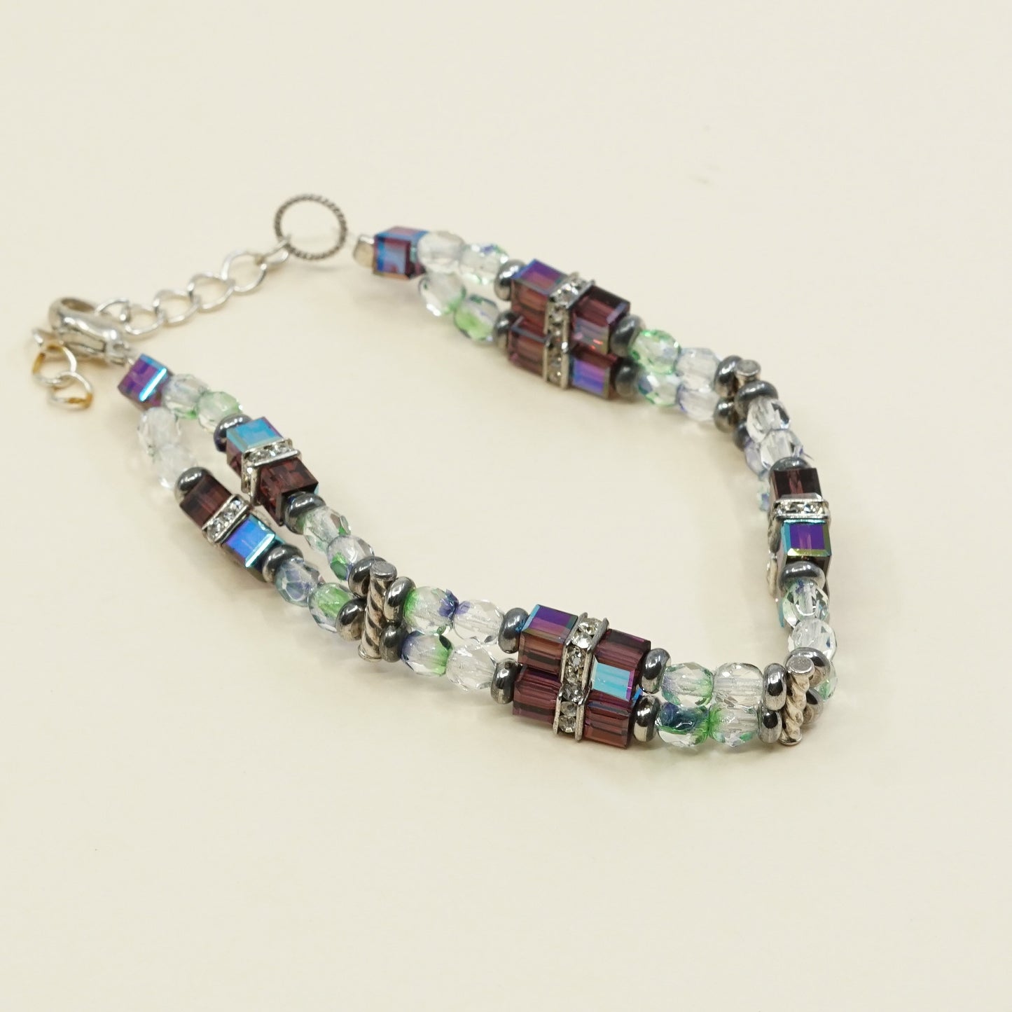 6.75", 925 Sterling silver clasp, handmade bracelet artisan glass