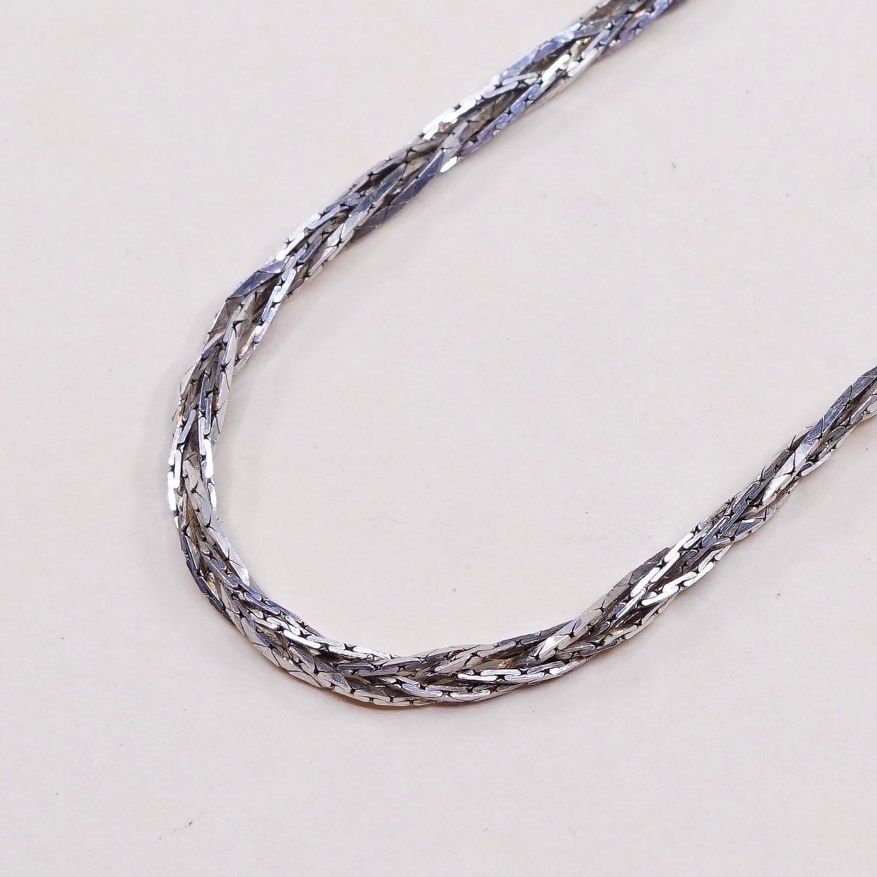22”,vtg mexico sterling silver Italy necklace, 925 woven braided chain