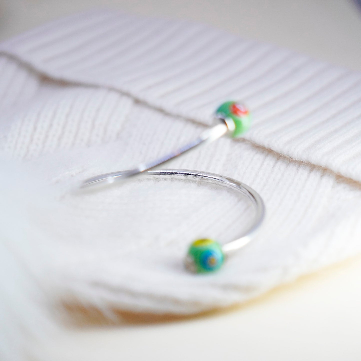 6.75”, sterling silver bracelet, 925 cuff wrap bangle with murano floral glass