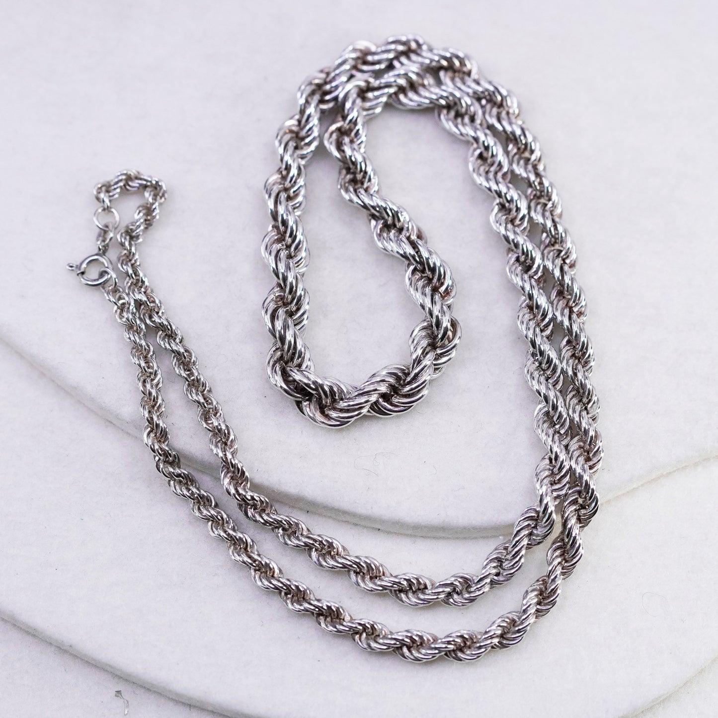 24”, vintage Sterling 925 silver handmade graduated French rope chain necklace
