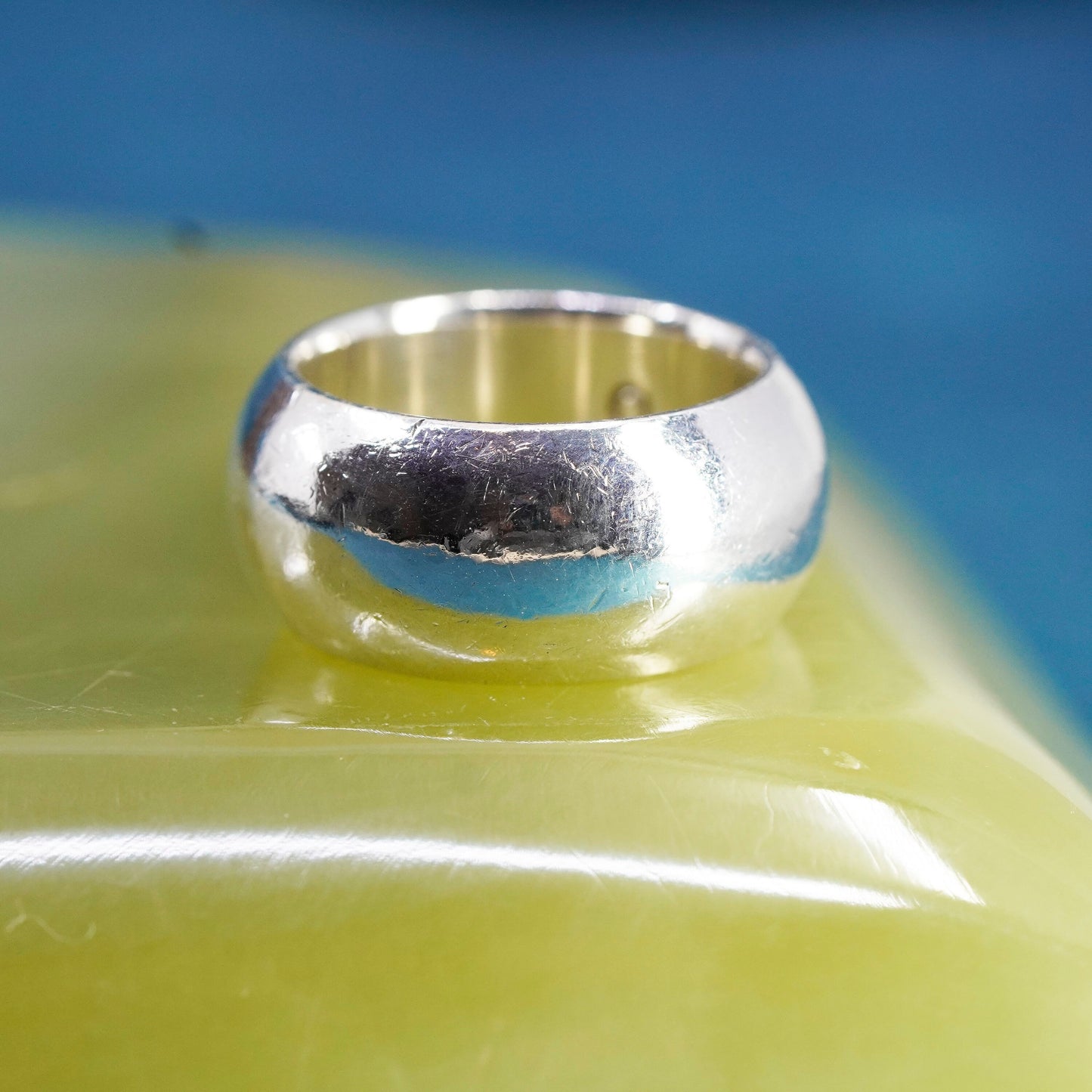 Size 8.25, vtg turkey Sterling silver handmade ring, wide 925 cigar cuff band