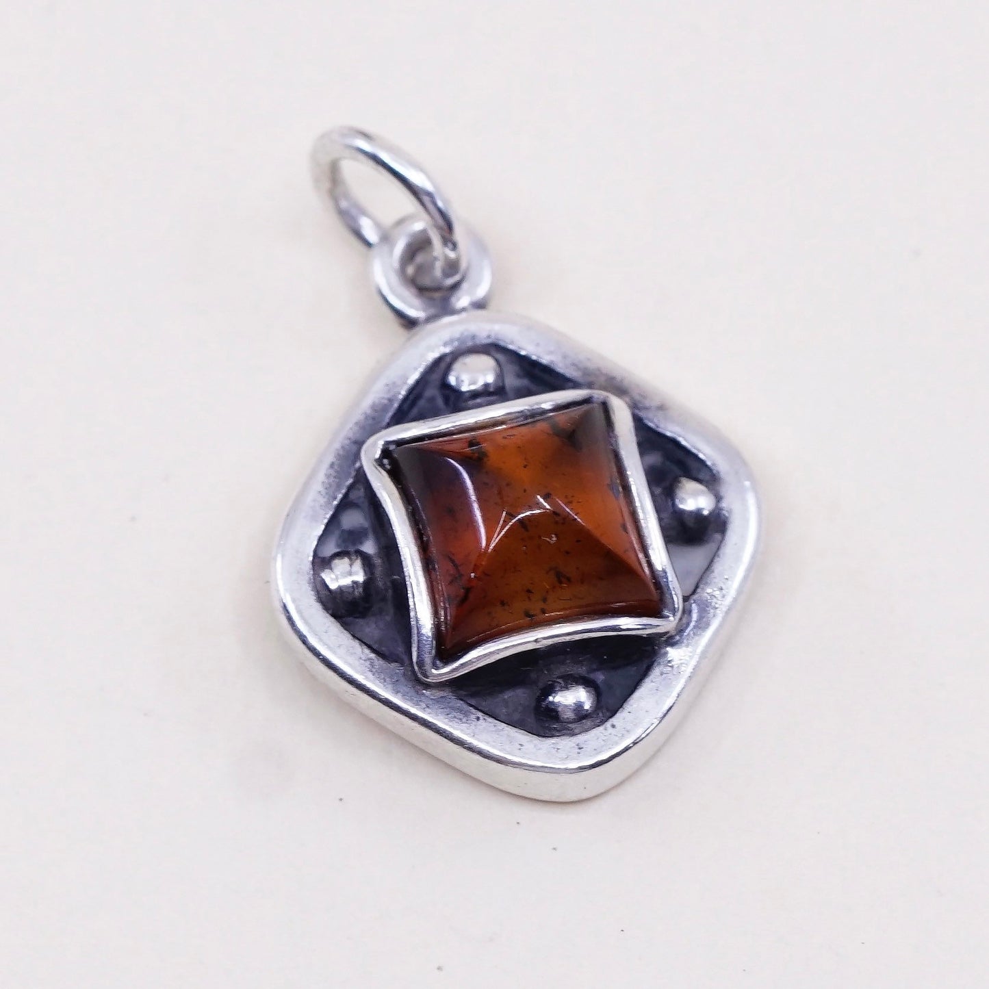 Vintage sterling 925 silver handmade pendant charm with amber