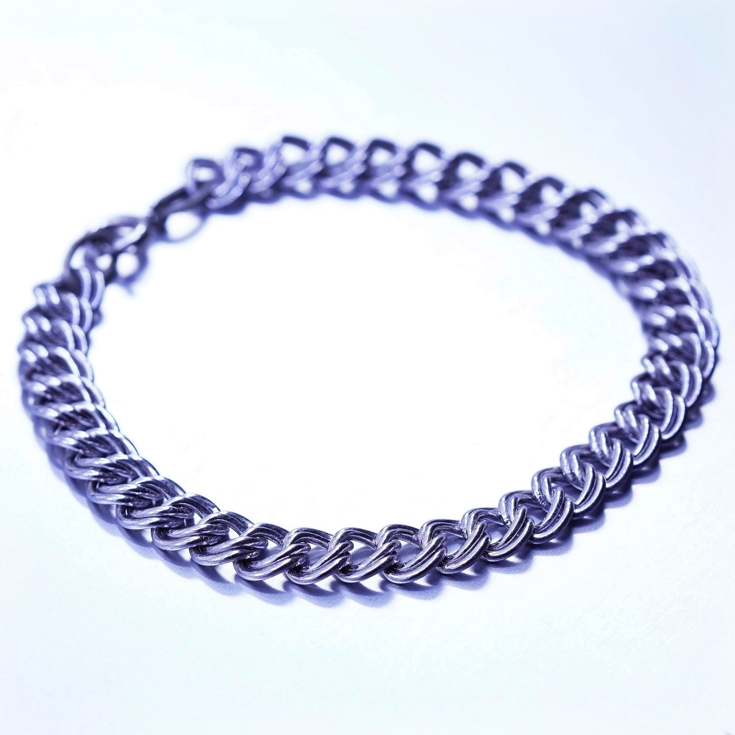 7”, Vintage Italy Sterling 925 silver handmade bracelet, double curb link chain