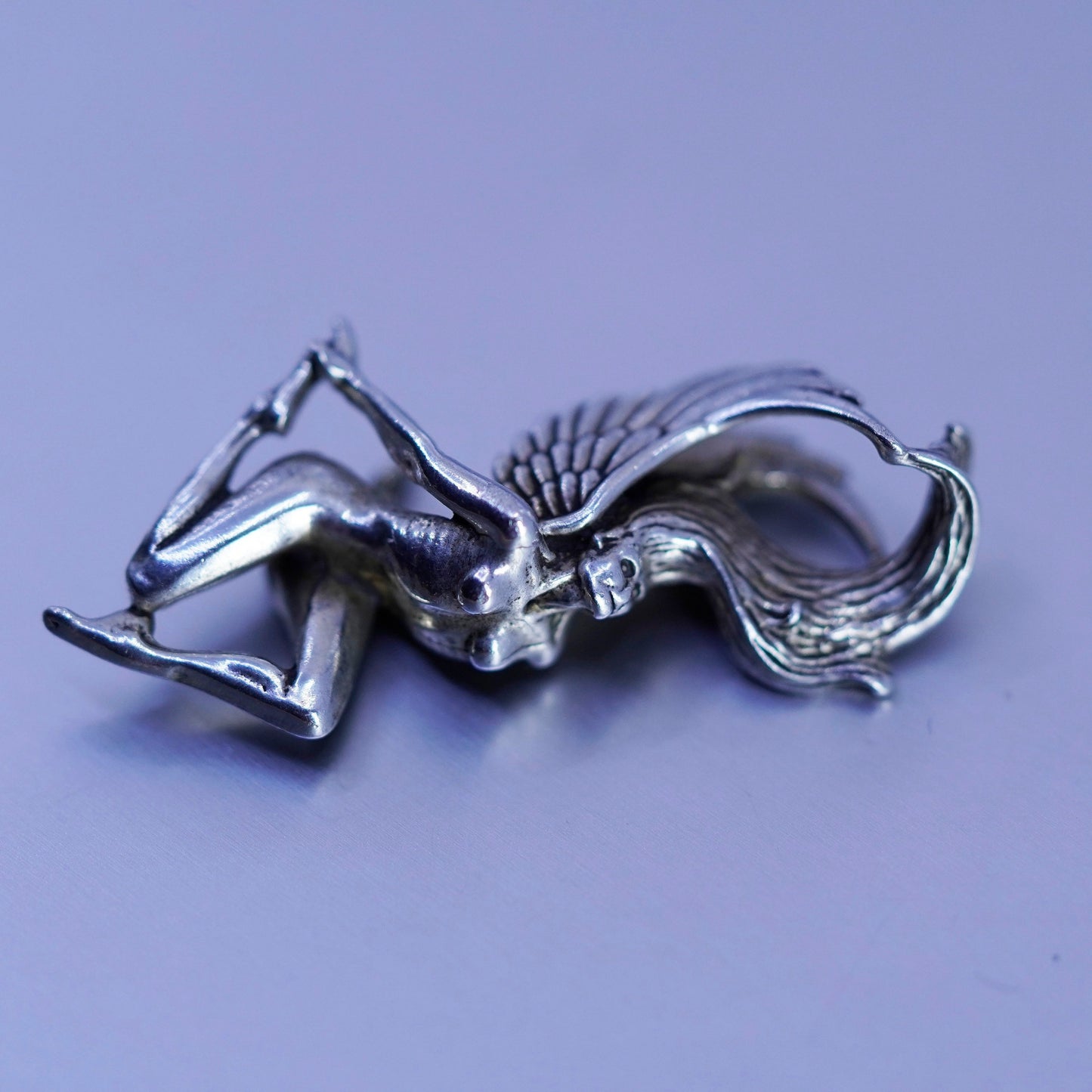 1.25”, Antique Sterling silver handmade charm, 925 female Angel pendant