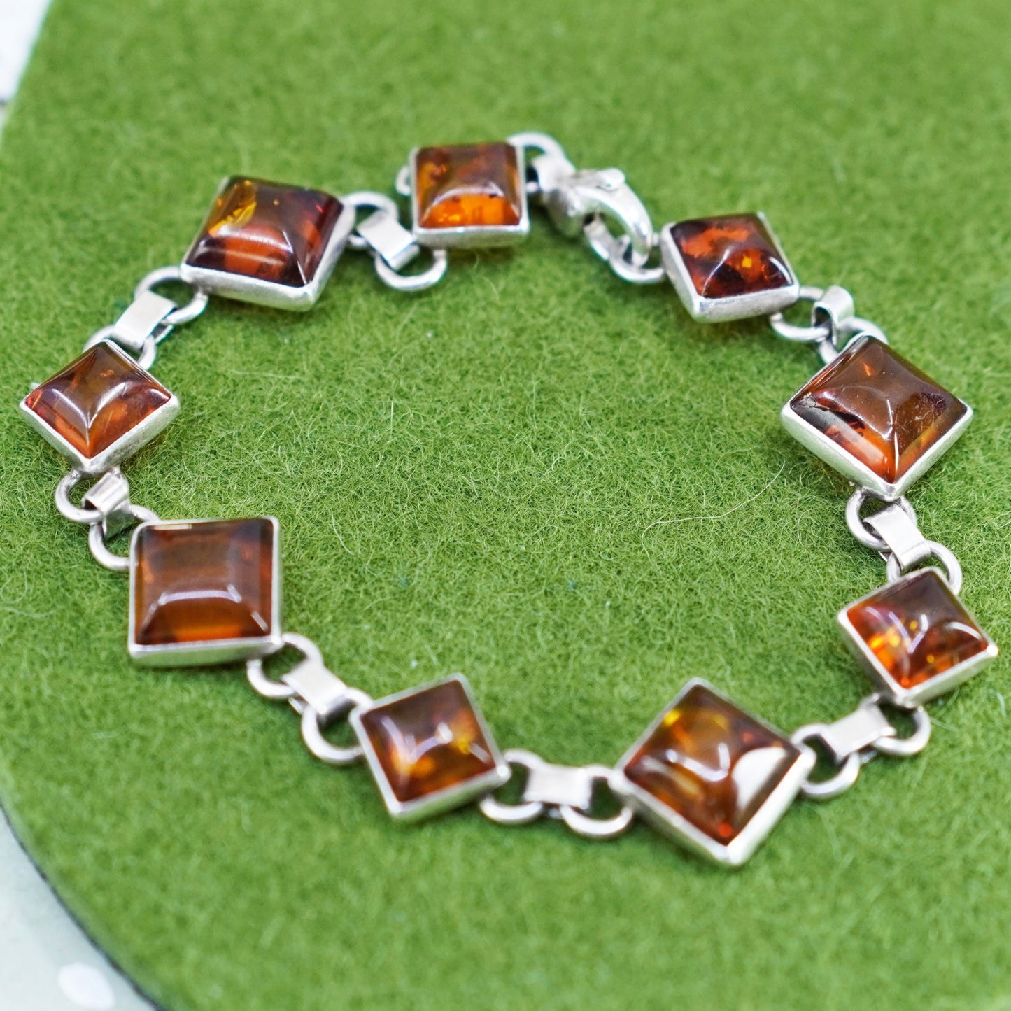 7.5”, Vintage sterling 925 silver handmade tennis bracelet with amber