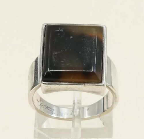 Size 8, Vintage sterling silver handmade ring, 925 silver With Regtangular agate
