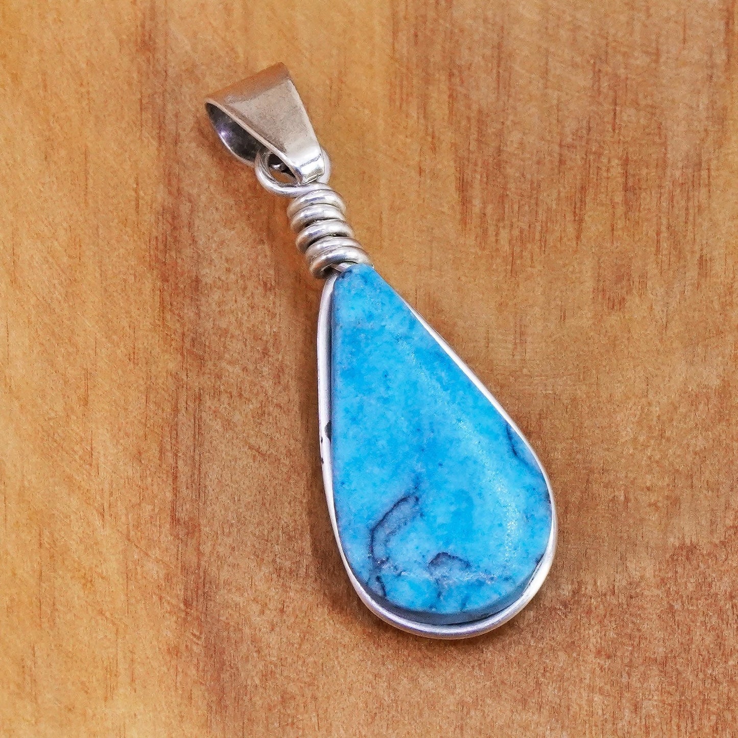 Vintage Sterling silver handmade pendant, 925 charm with teardrop turquoise