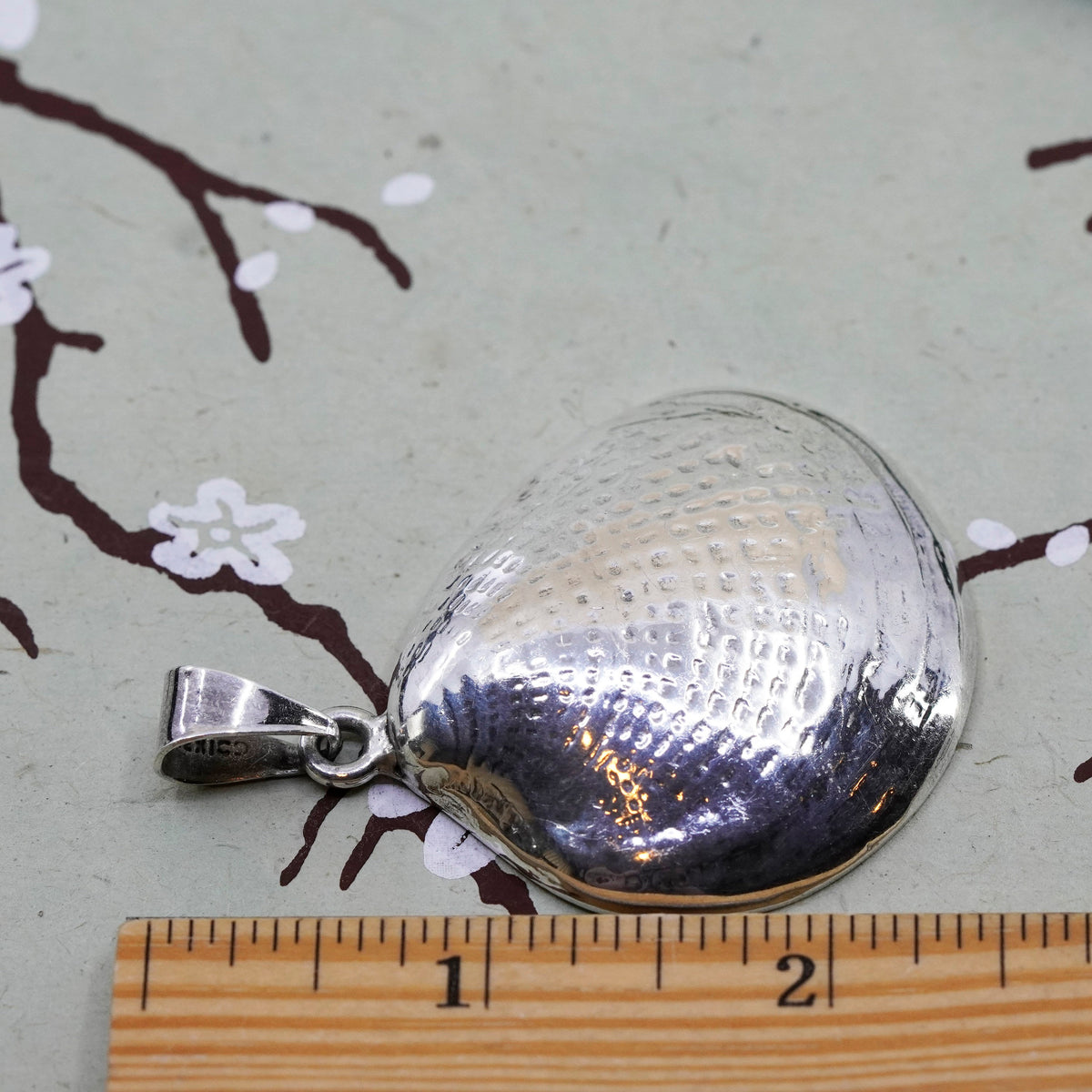 Vintage sterling silver handmade pendant, huge 925 shell