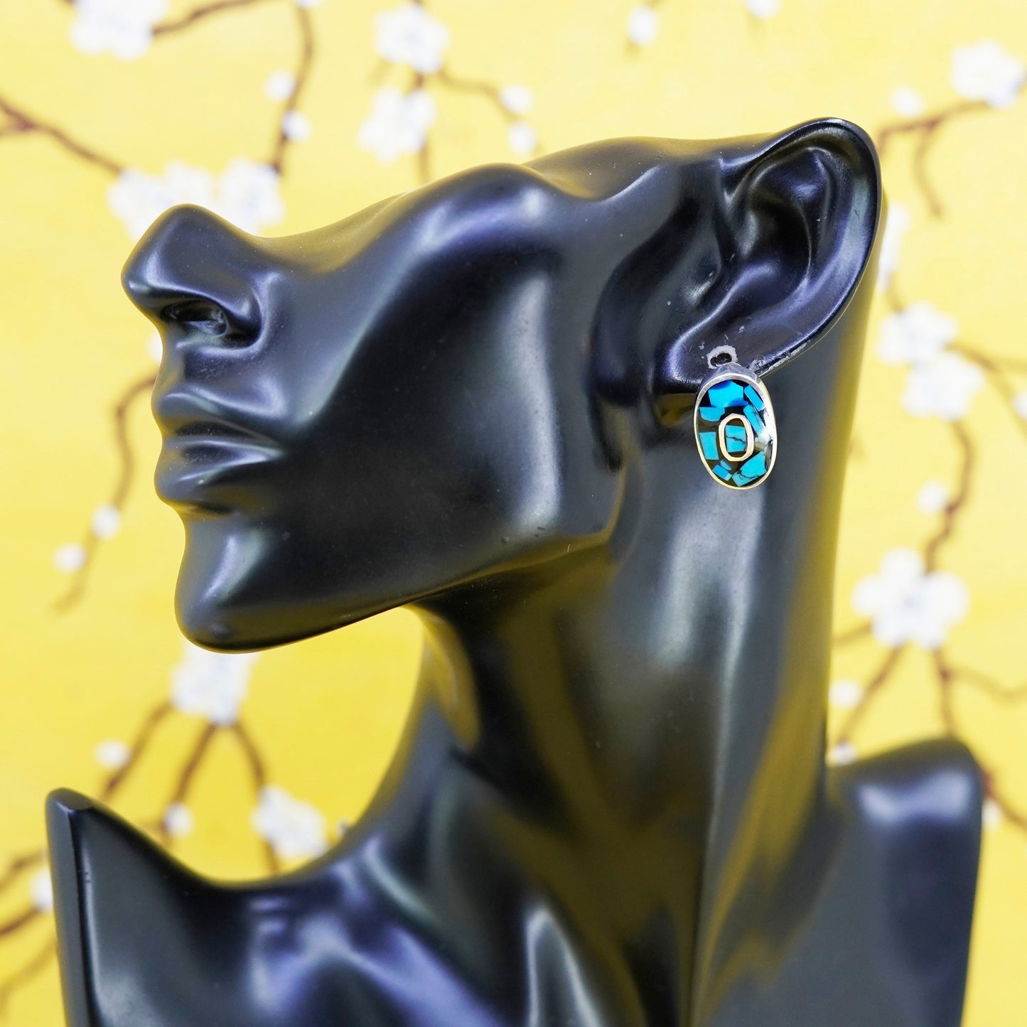 Vintage Mexico Sterling silver handmade earrings, oval 925 clip on w/ turquoise