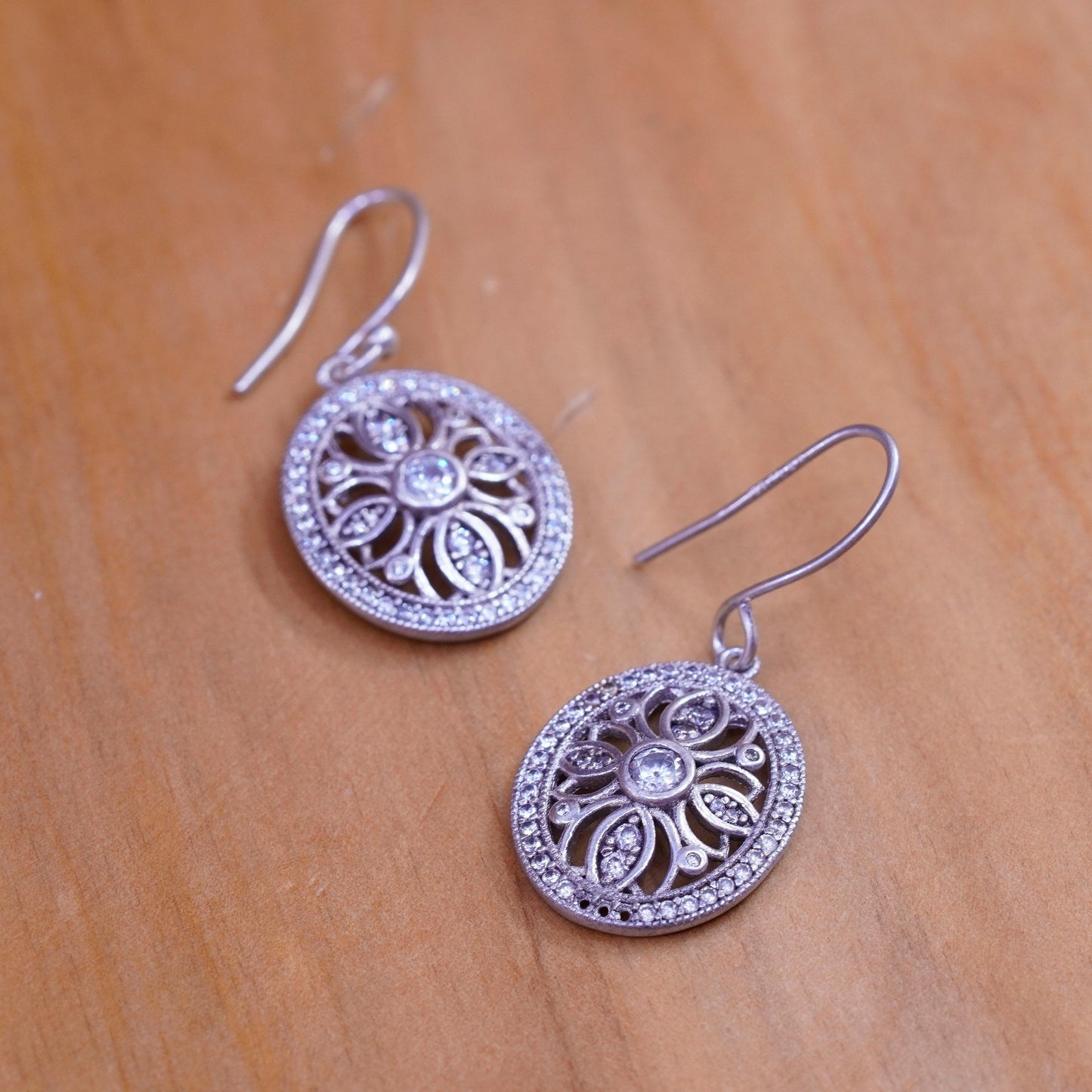 Vintage IBB Sterling silver earrings, 925 drops with cluster Cz Around