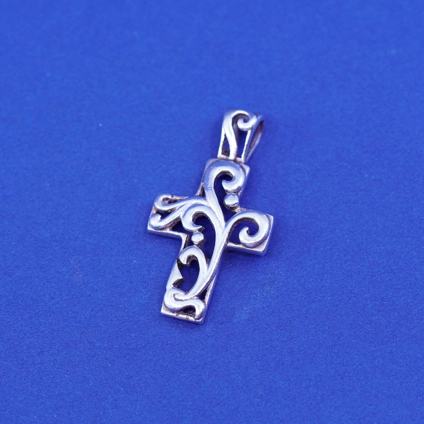 Vintage Sterling silver handmade pendant, 925 swirly cross charm