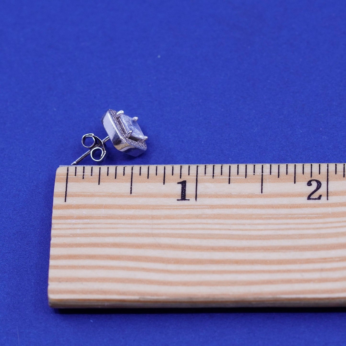 Vintage sterling silver handmade earrings, 925 studs with cluster CZ inlay