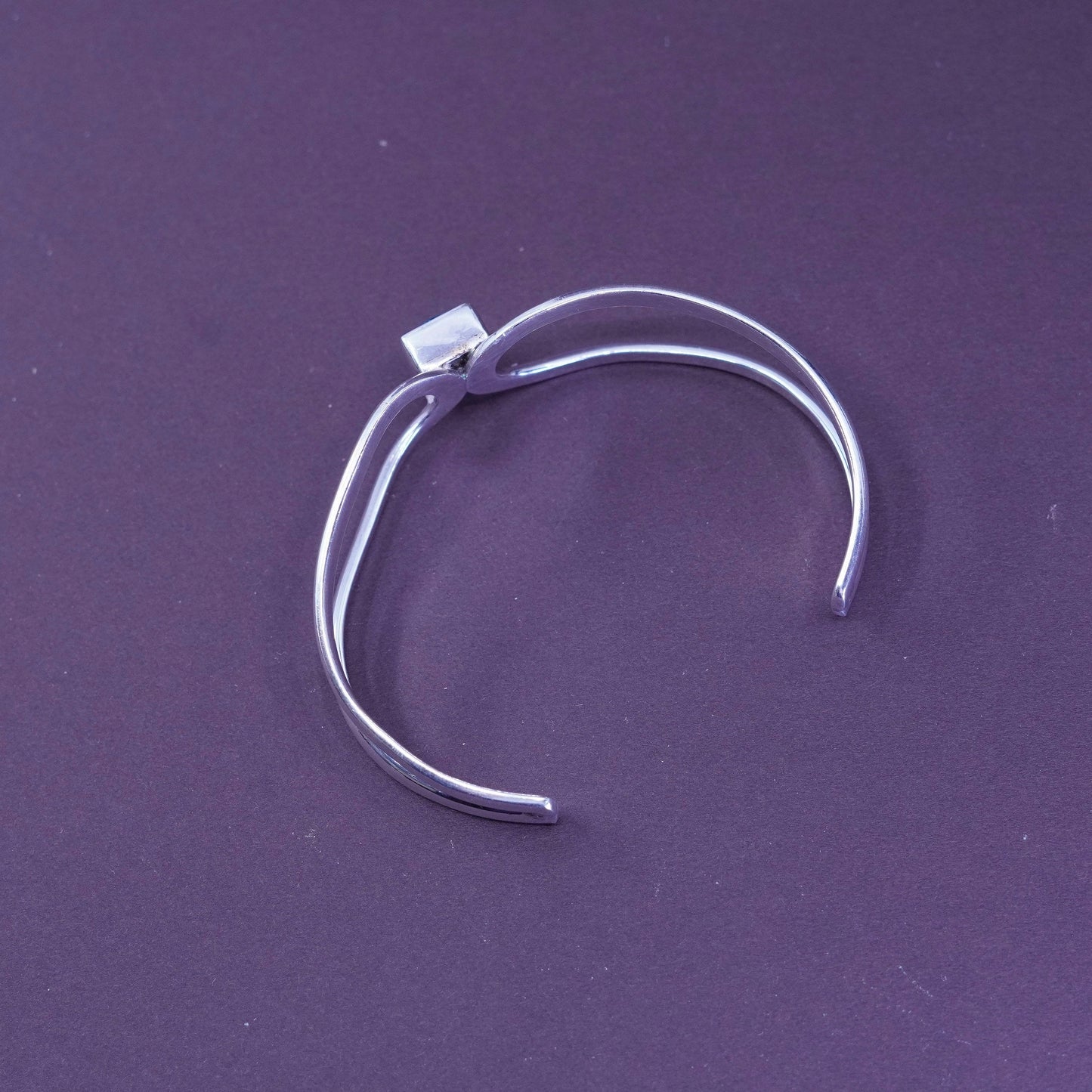 7”, antique sterling silver handmade bracelet, 925 wavy cuff with square topaz