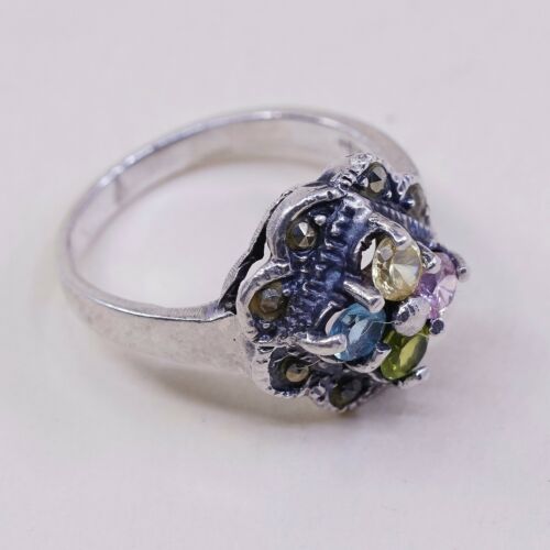 Sz 7, Sterling Silver handmade Ring, 925 W/ citrine Topaz n marcasite