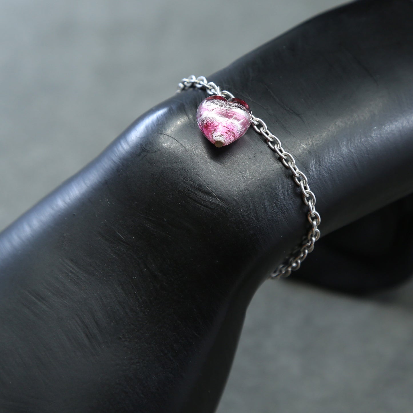 5.75", 3mm, sterling silver handmade bracelet, 925 circle chain, heart charm