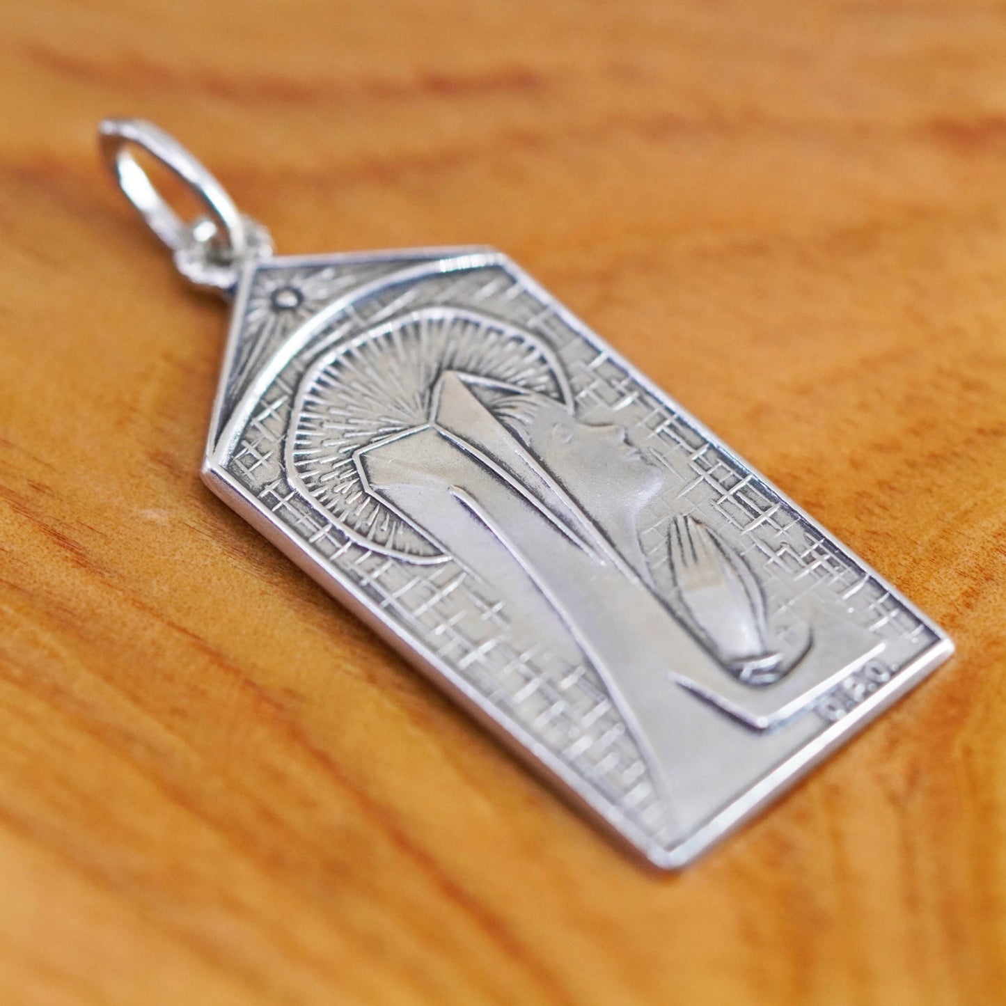 Vintage Sterling 925 silver handmade relief Virgin Mary charm pendant