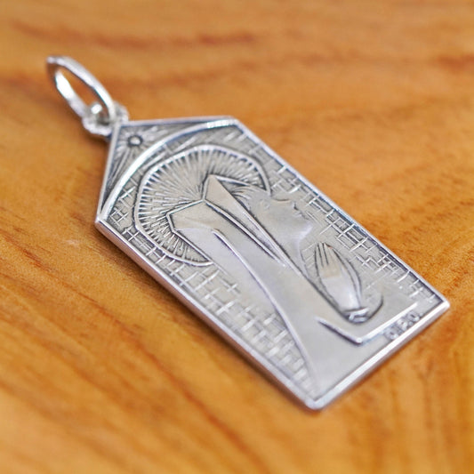 Vintage Sterling 925 silver handmade relief Virgin Mary charm pendant
