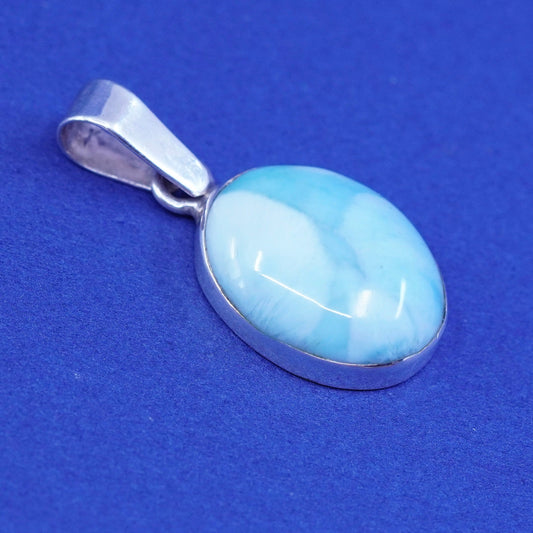 Vintage Sterling 925 Silver Handmade Pendant with oval larimar