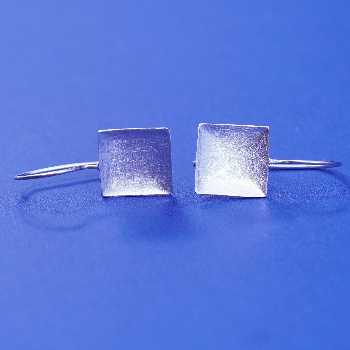 Vintage sterling silver handmade earrings, 925 textured square, silver tested