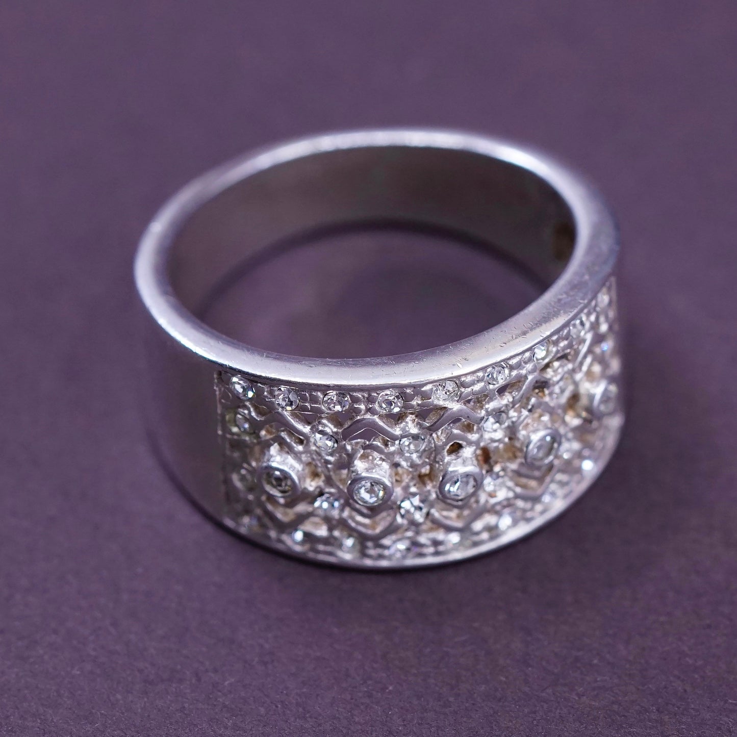 Size 7, vintage Sterling silver engagement ring, 925 band with cluster Cz
