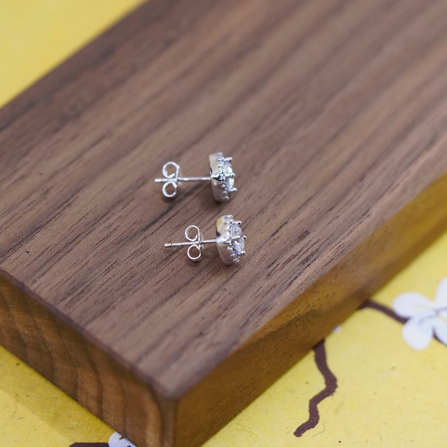 Vintage modern Sterling 925 silver studs, earrings with cz around