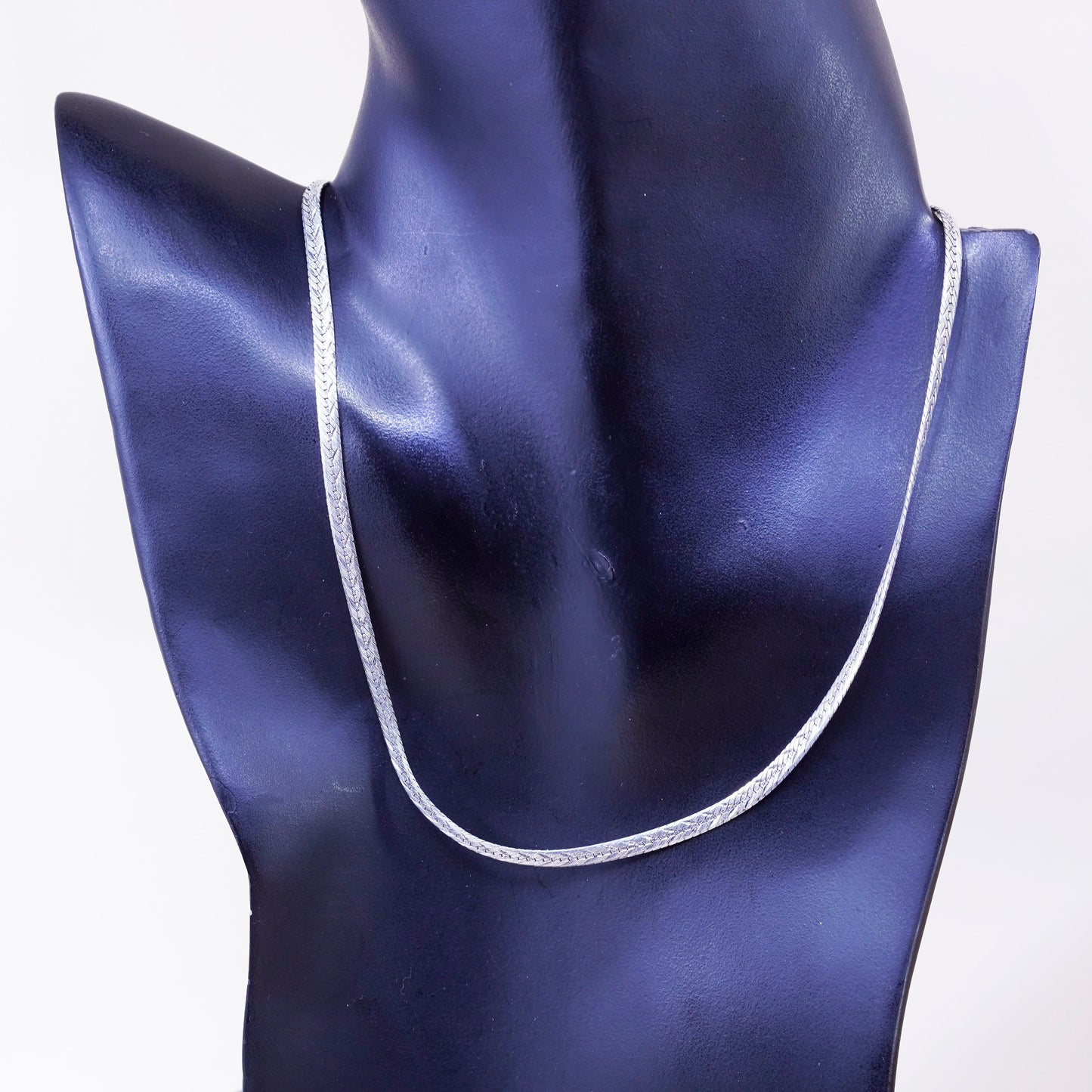 18” 4mm, vintage Italy Sterling silver textured herringbone chain, 925 necklace