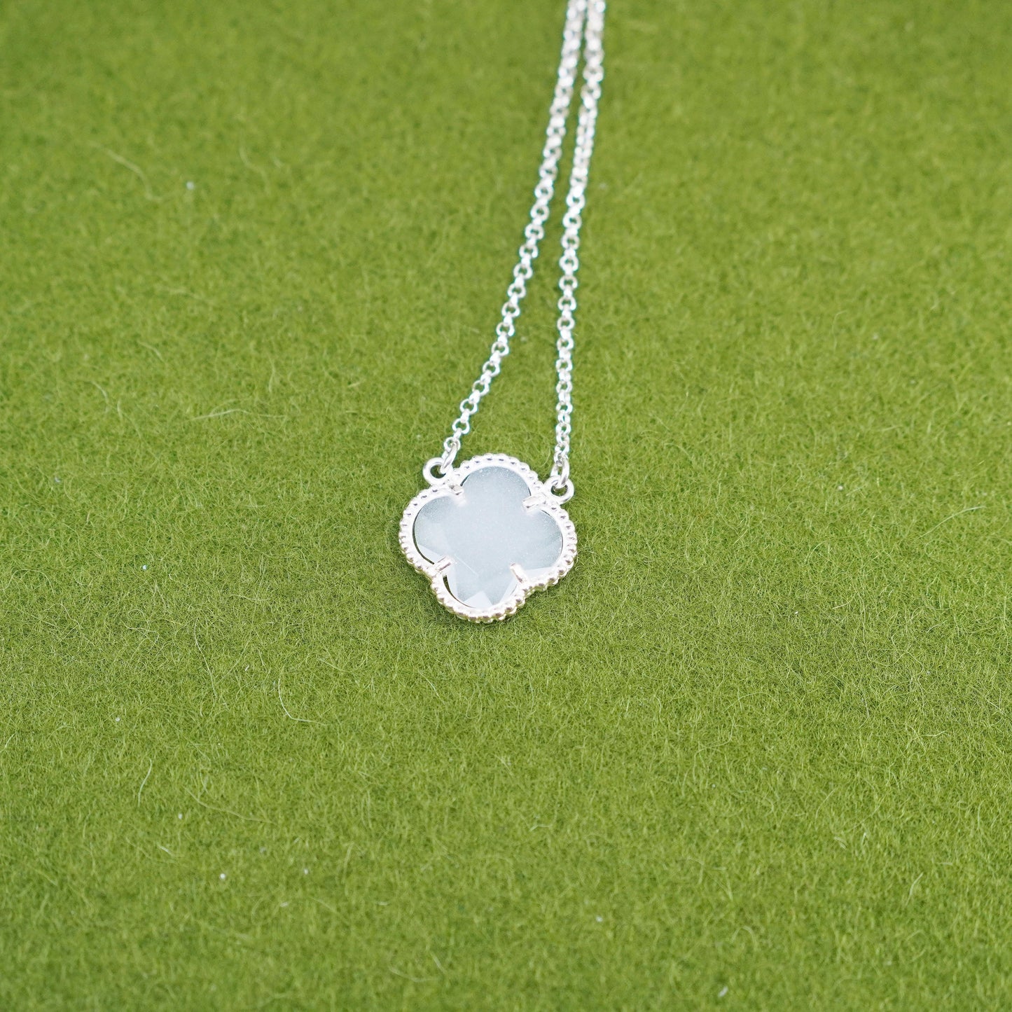 16+2”, dyadema sterling silver necklace, 925 circle chain lucky clover Pendant