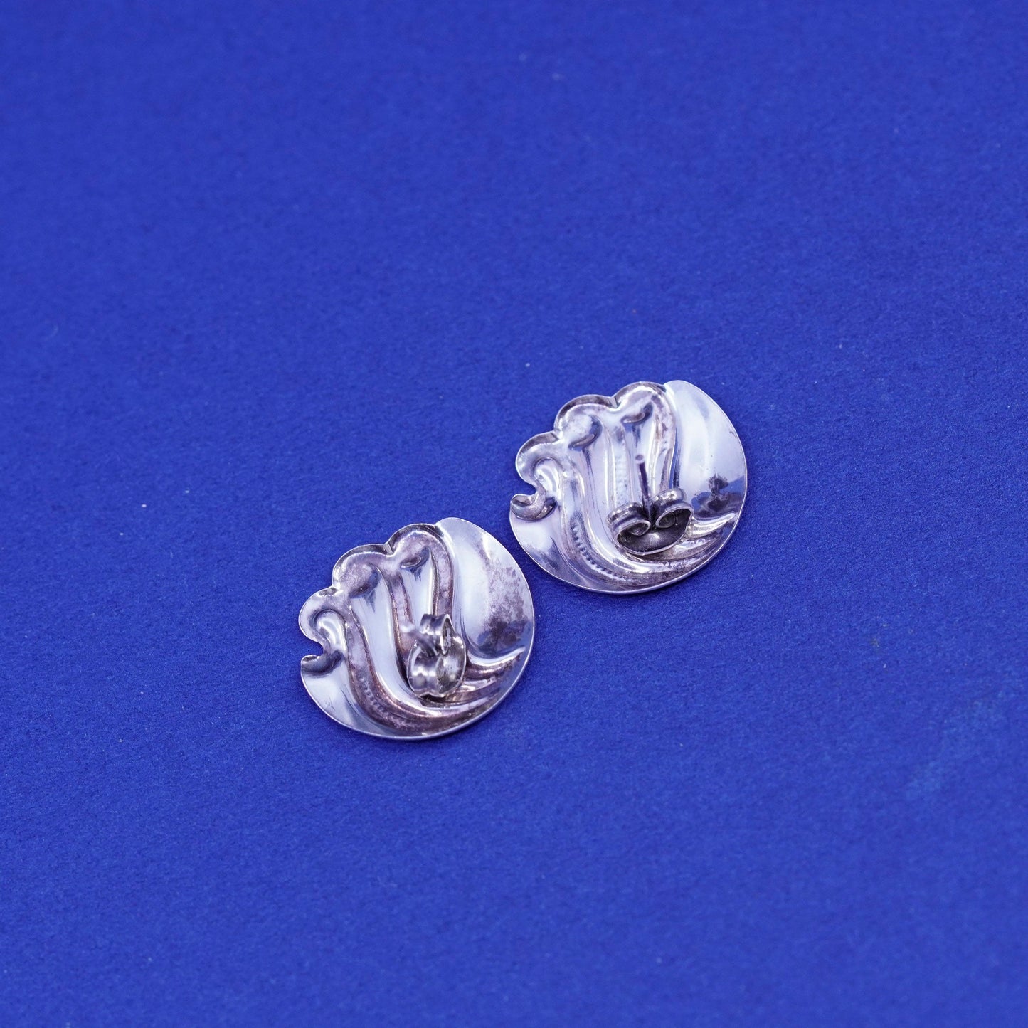 vintage Sterling silver handmade Ribbed earrings, modern 925 studs