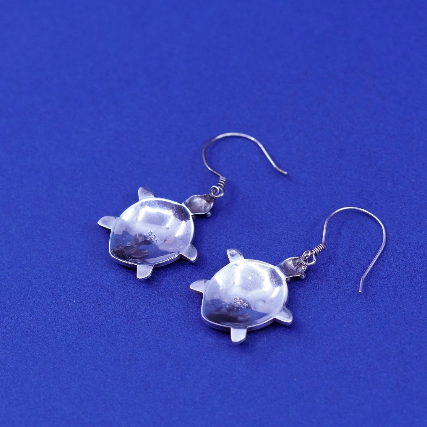 Vintage Sterling silver handmade earrings, 925 turtle drops with abalone