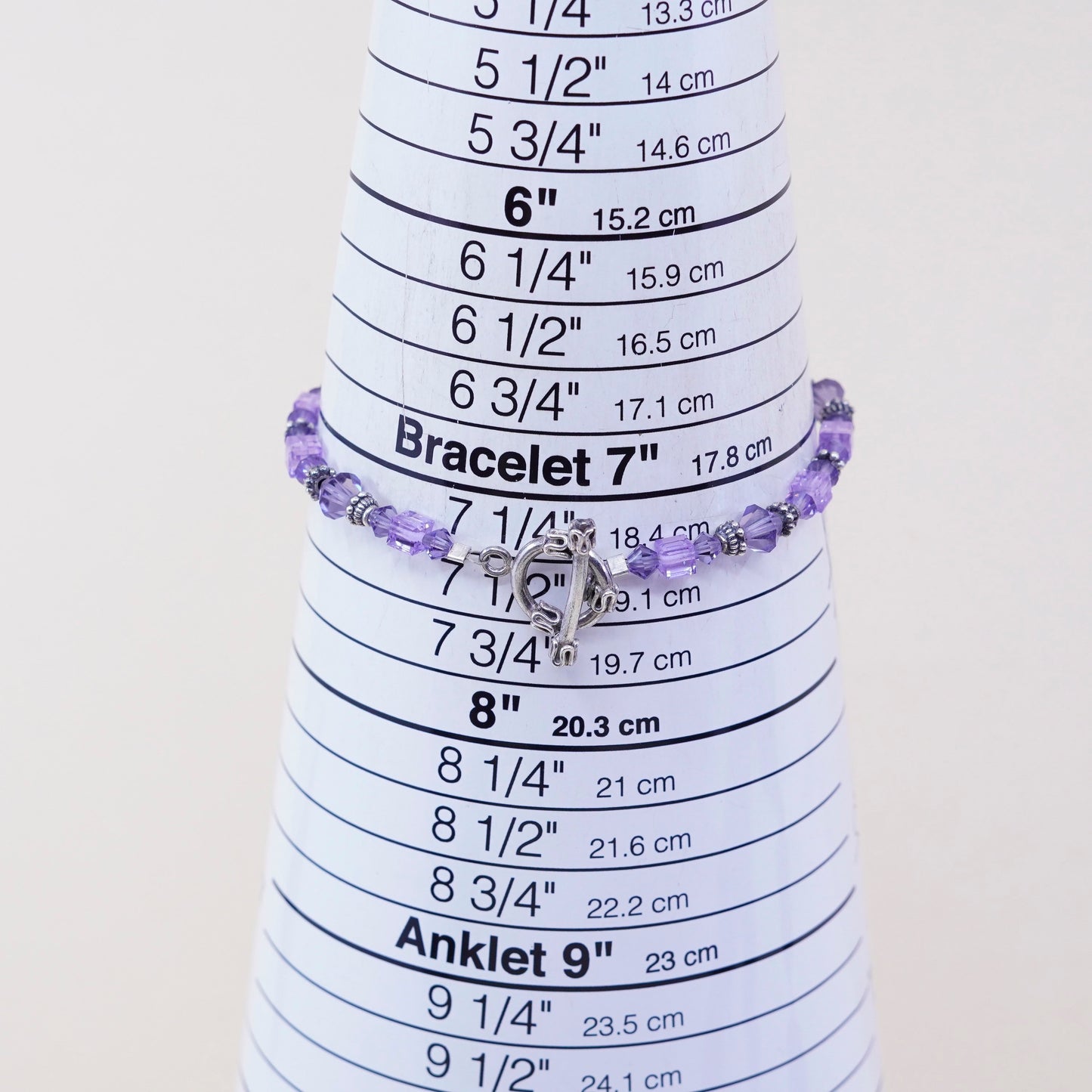 7.25” Vintage Sterling silver handmade bracelet, amethyst crystal beads
