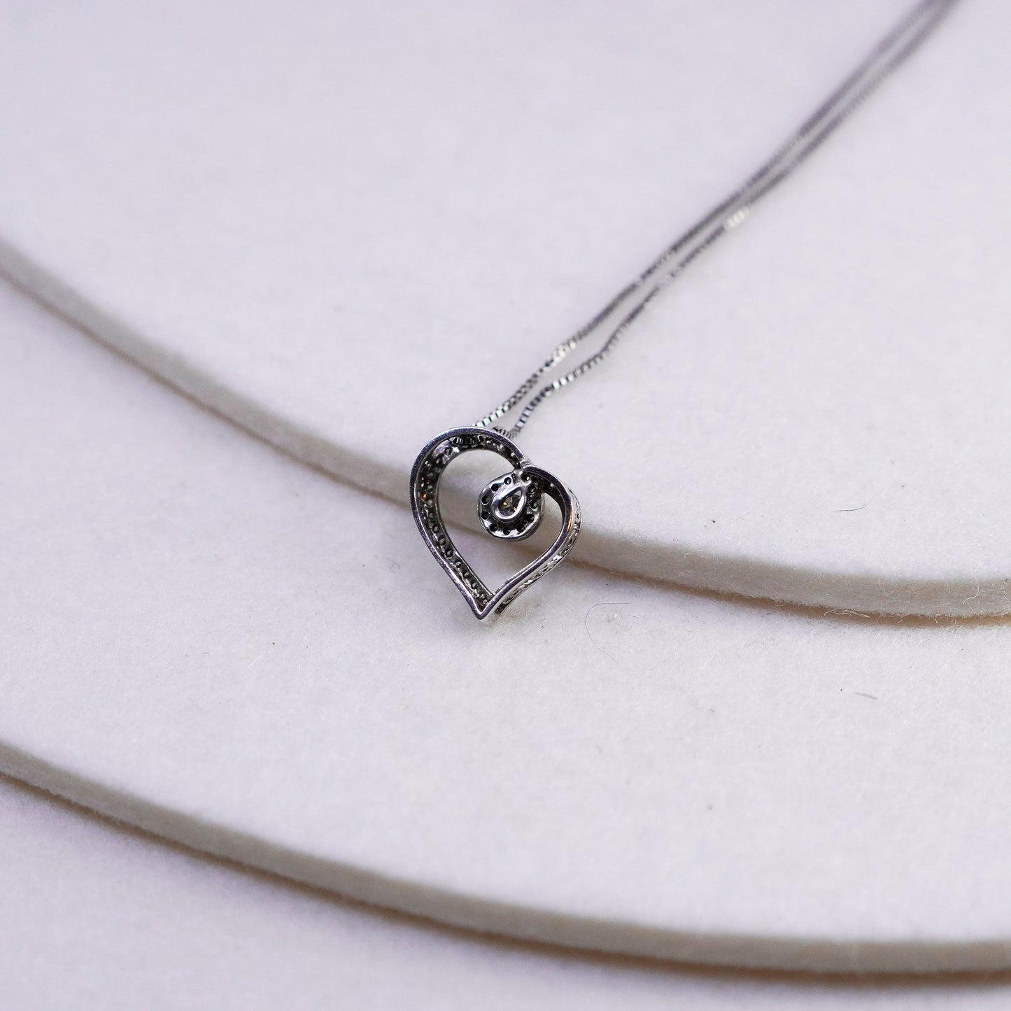 18+2”, Sterling 925 silver handmade circle necklace diamond heart pendants