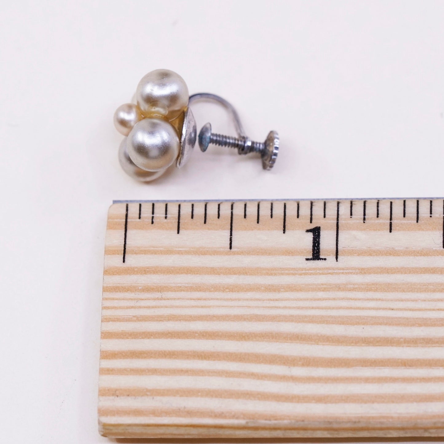 Vintage sterling silver handmade earrings, 925 screw back with pearl