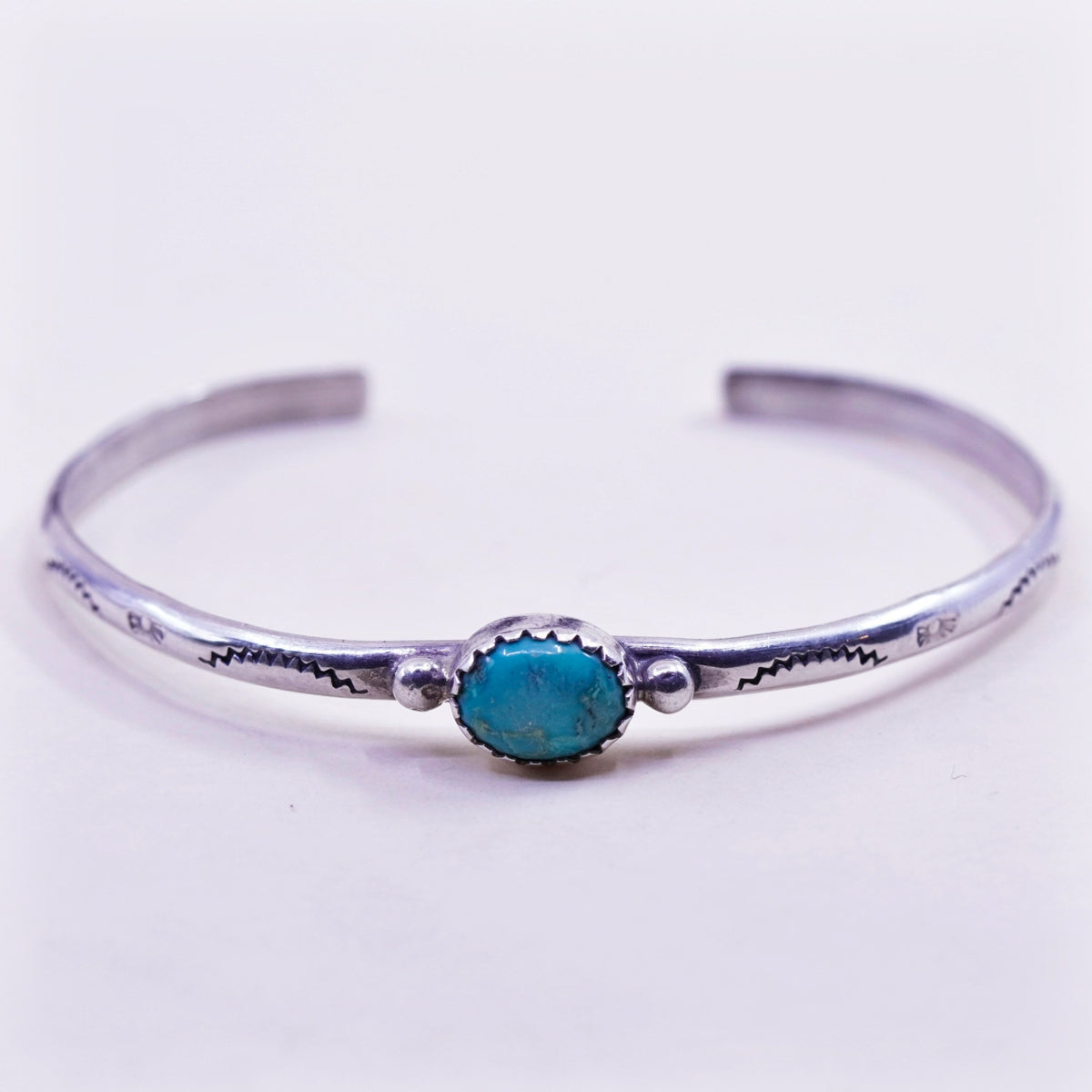 6”, Native American Handmade Sterling 925 silver cuff with Green Turquoise