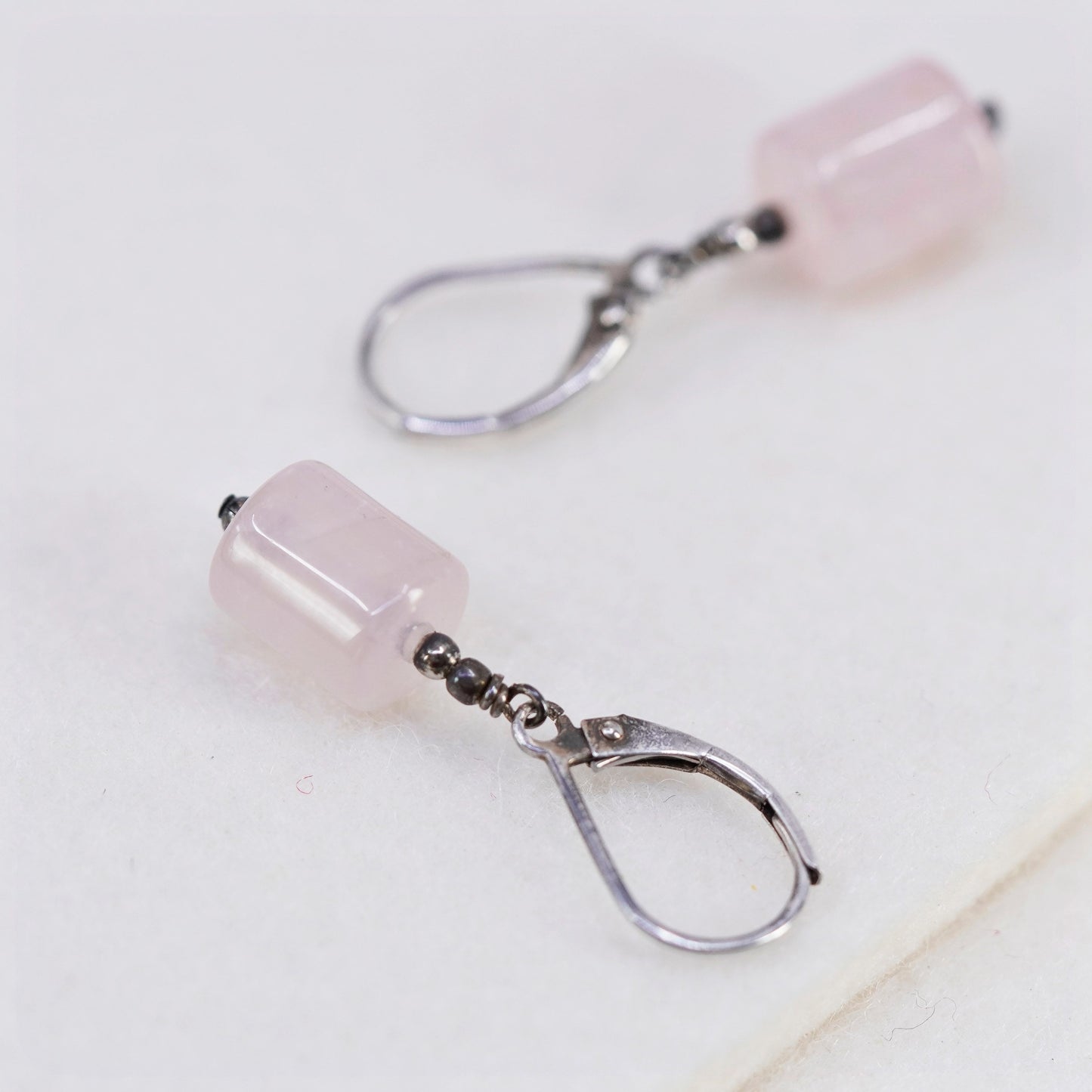 Vintage Sterling 925 silver handmade earrings with pink rose quartz