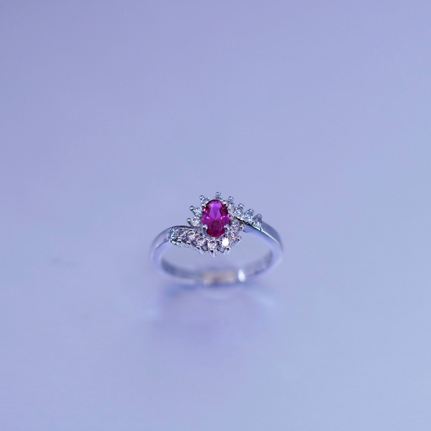 Size 6.25, vintage Sterling 925 silver handmade ring with ruby and cz around