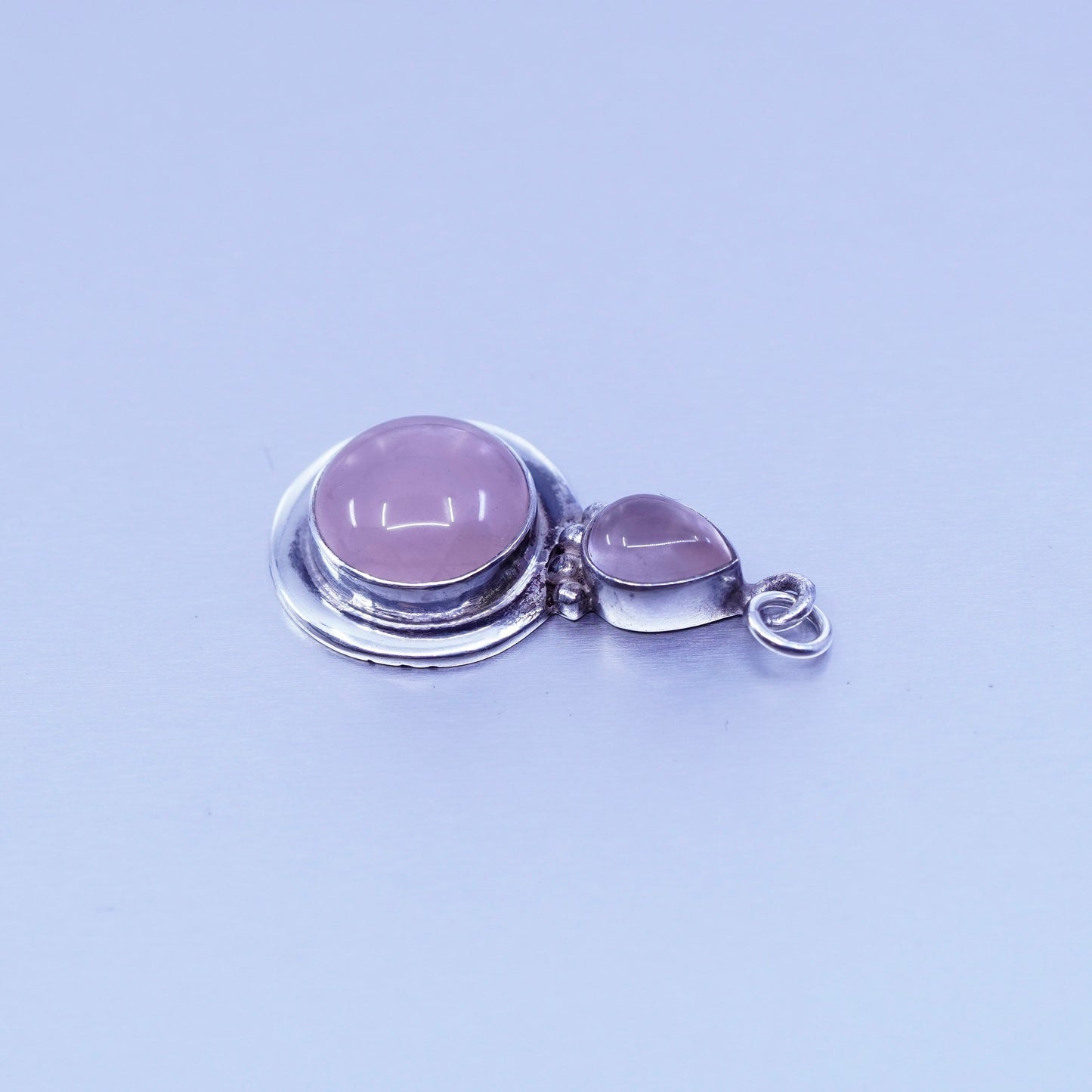 antique sterling 925 silver pendant with round rose quartz