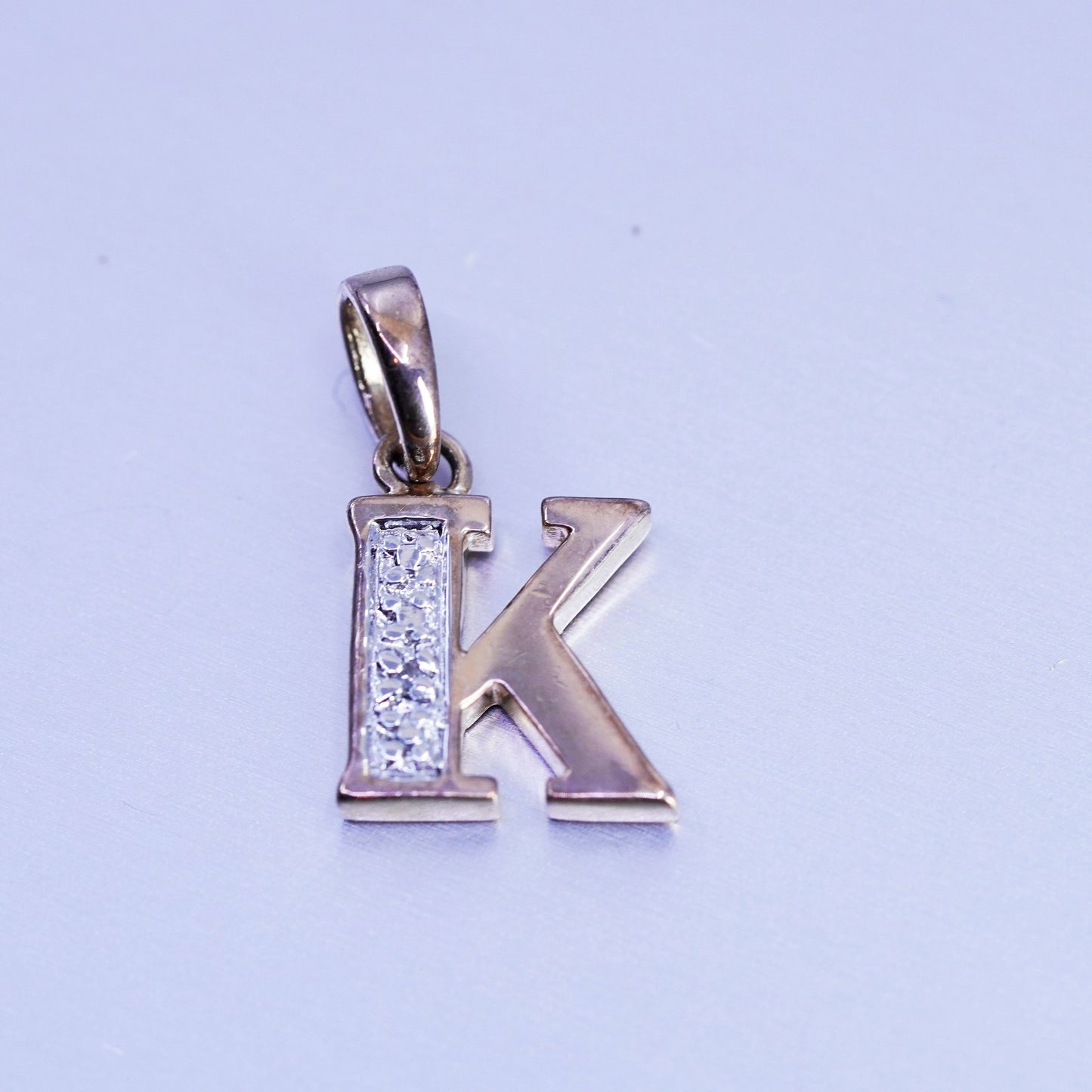 Vintage vermeil gold over sterling 925 silver pendant, initial K with cz
