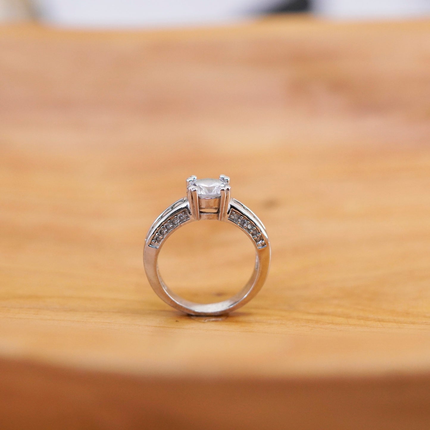 Size 8, vintage Sterling 925 silver engagement ring with crystal ring