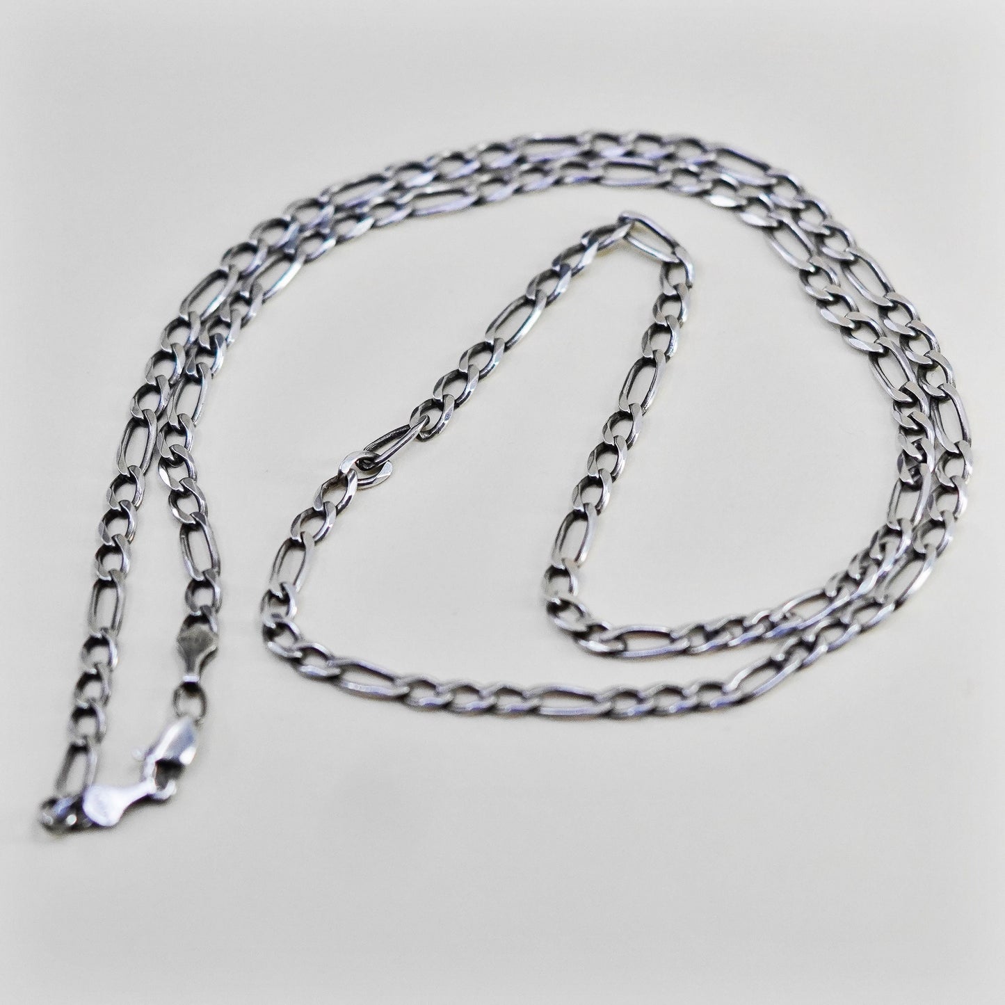 24”, 5mm, Vintage sterling silver figaro chain, bold 925 men’s necklace