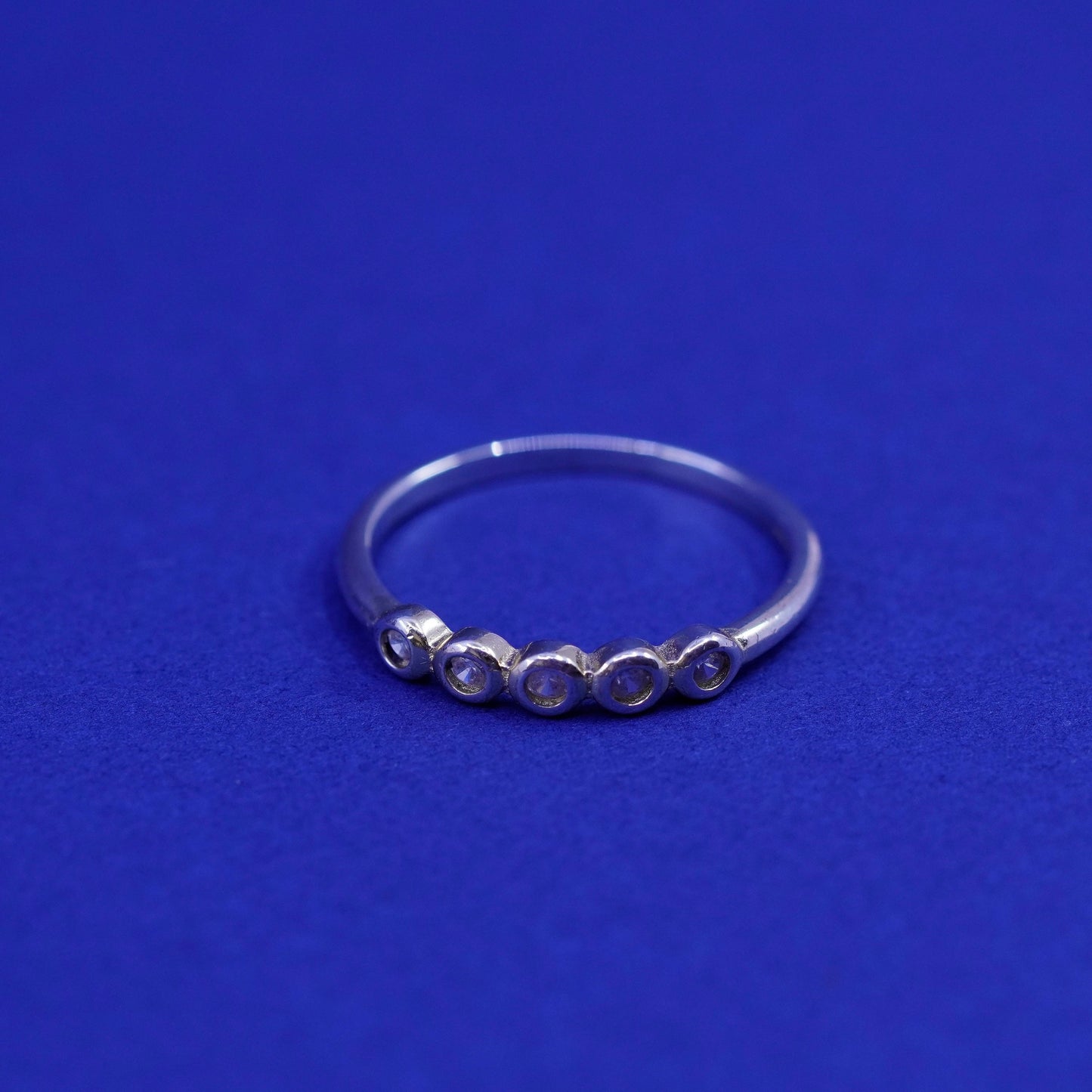 Size 6, vtg Sterling 925 silver handmade ring, 925 stackable wedding band Cz
